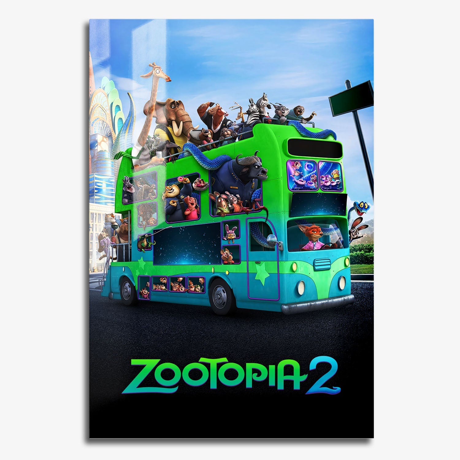 Flex Designs Metal Poster Zootopia 2 Bus 11 x 17" Home Goods - Movie 2025 Movie Metal Poster