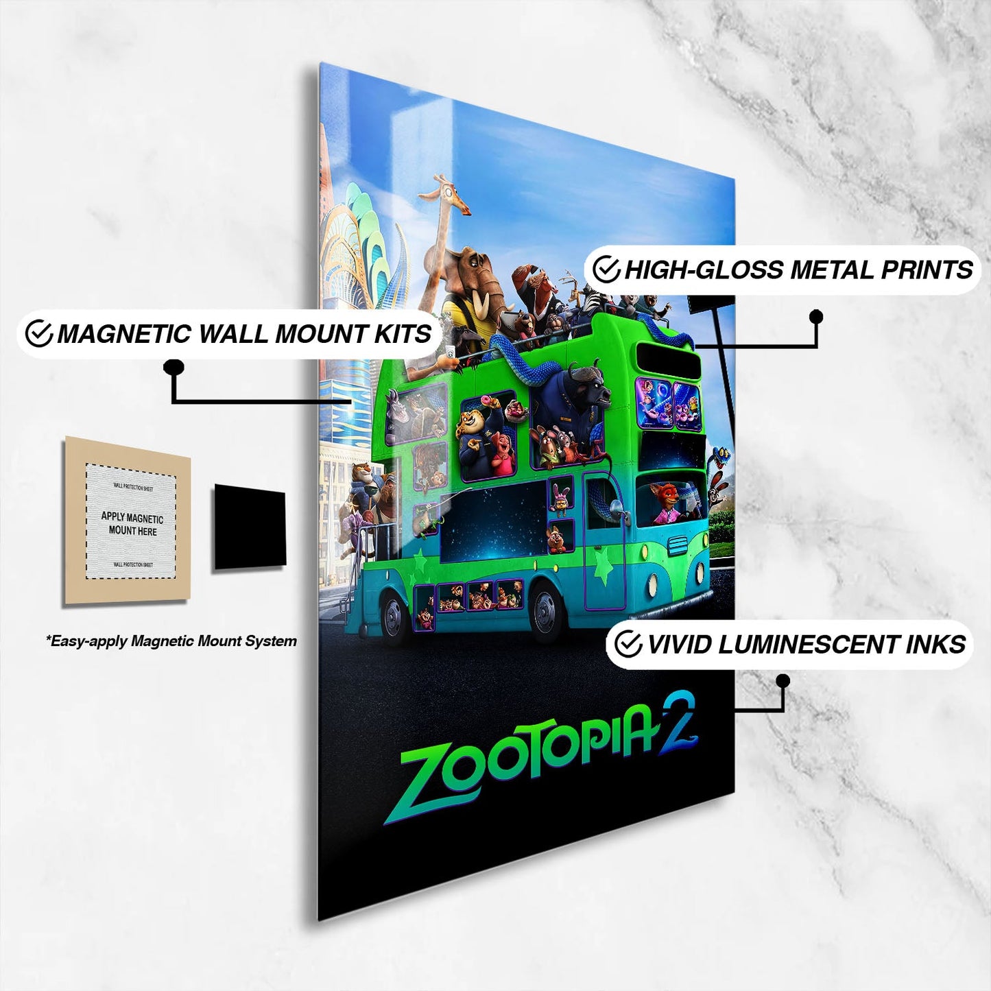 Flex Designs Metal Poster Zootopia 2 Bus 16 x 24" Home Goods - Movie 2025 Movie Metal Poster