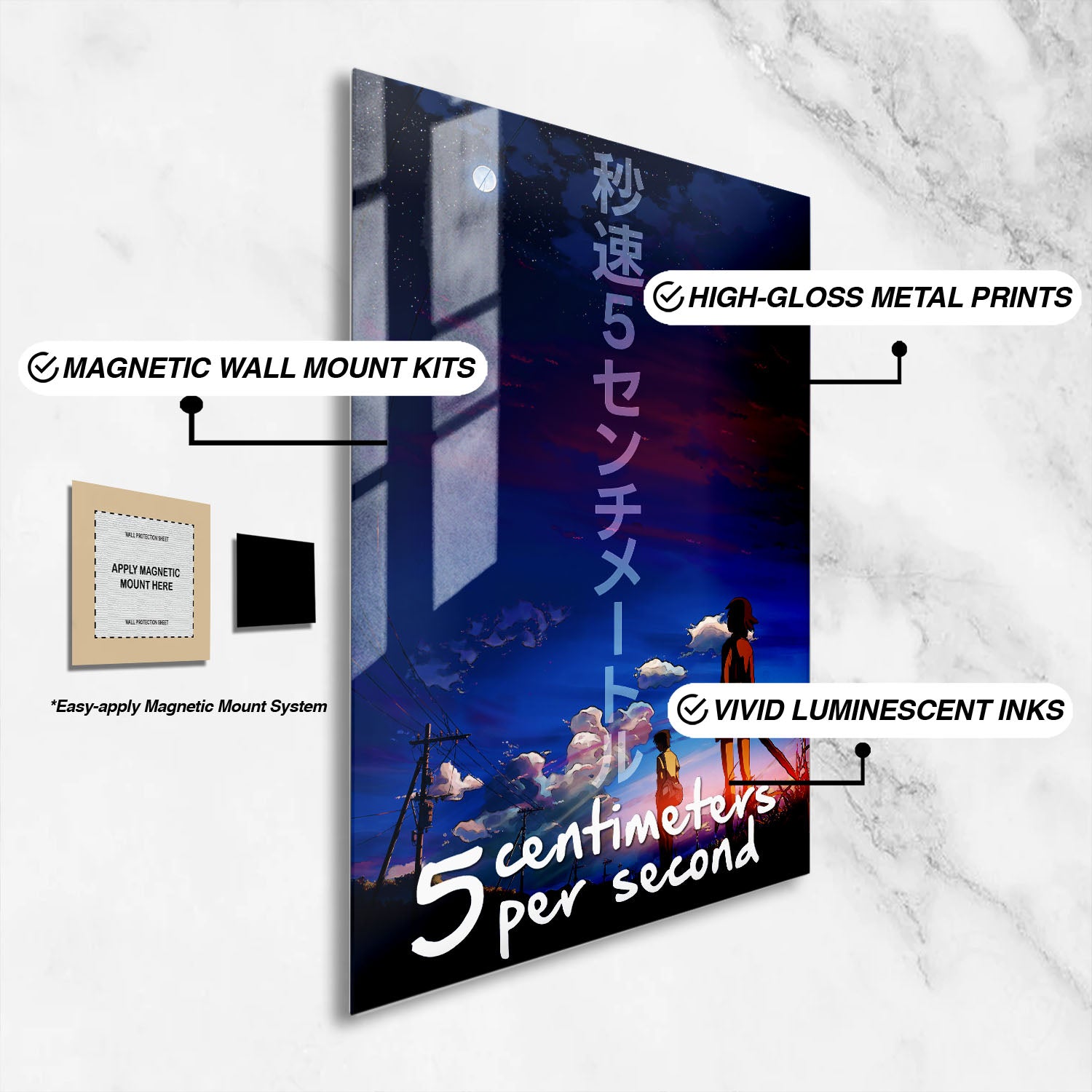 Flex Designs Metal Poster 5 Centimeters per Second 16 x 24" Home Goods - Movie 2007 Movie Metal Poster