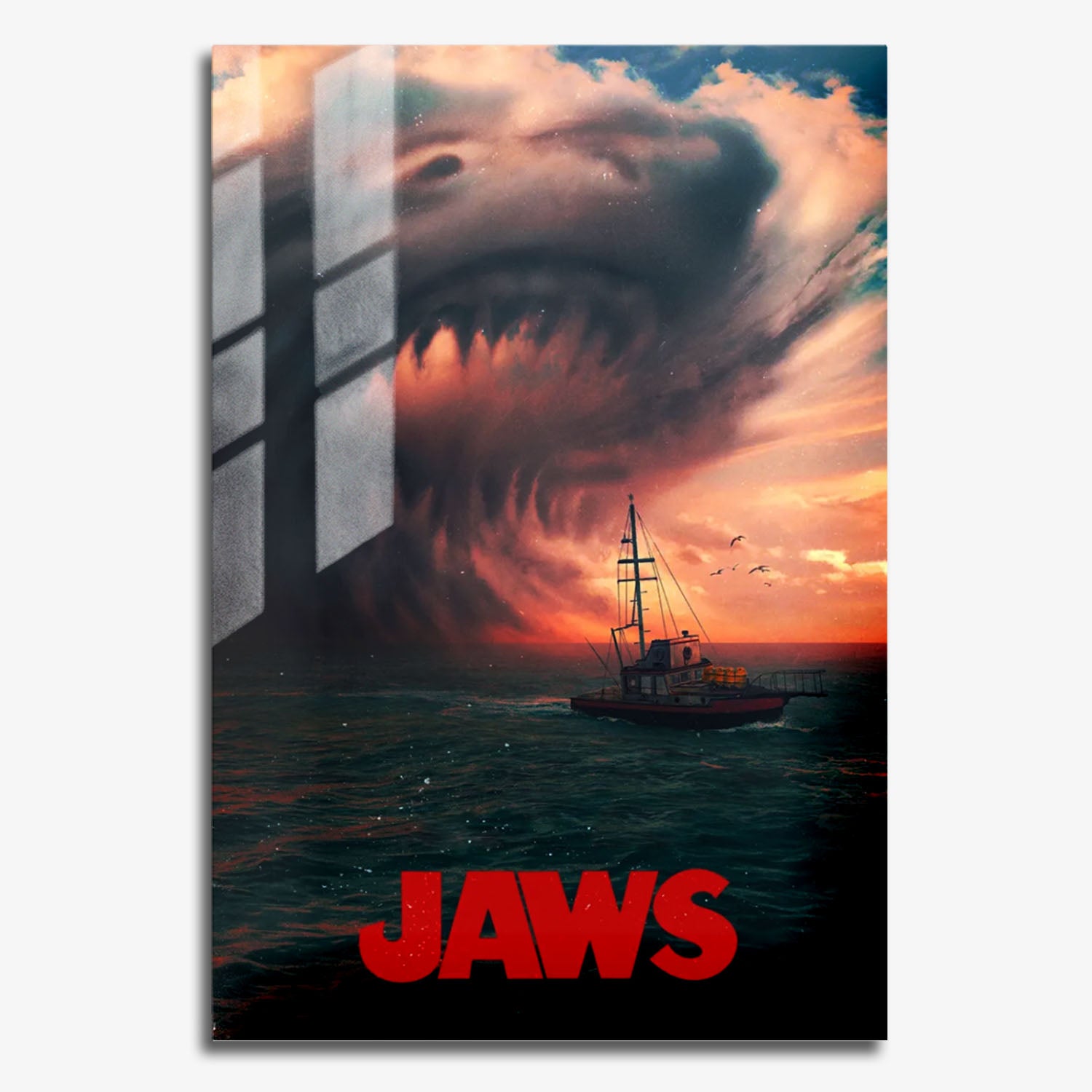 Flex Designs Metal Poster Jaws Shark Cloud 11 x 17" Home Goods - Movie 1975 Movie Metal Poster