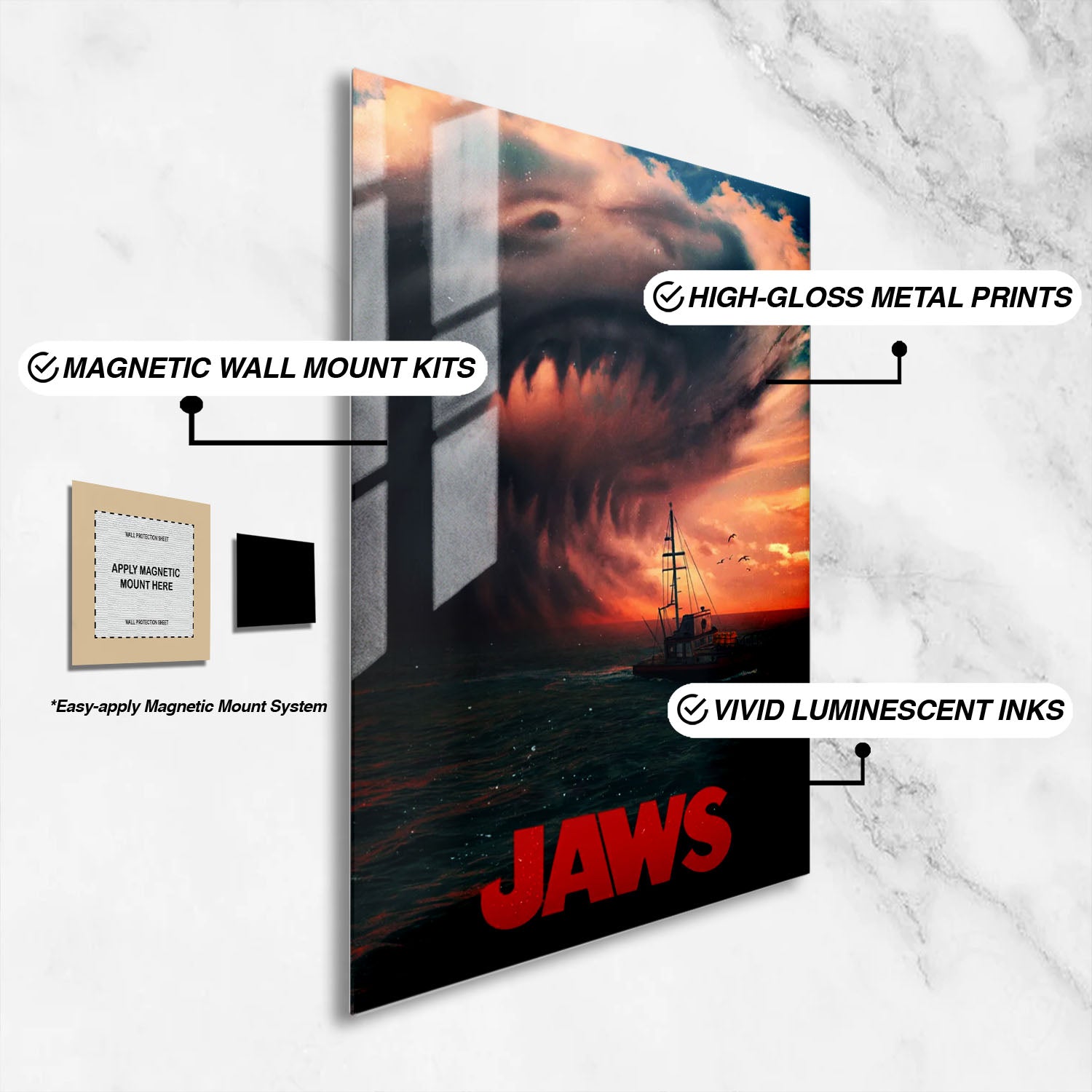 Flex Designs Metal Poster Jaws Shark Cloud 16 x 24" Home Goods - Movie 1975 Movie Metal Poster