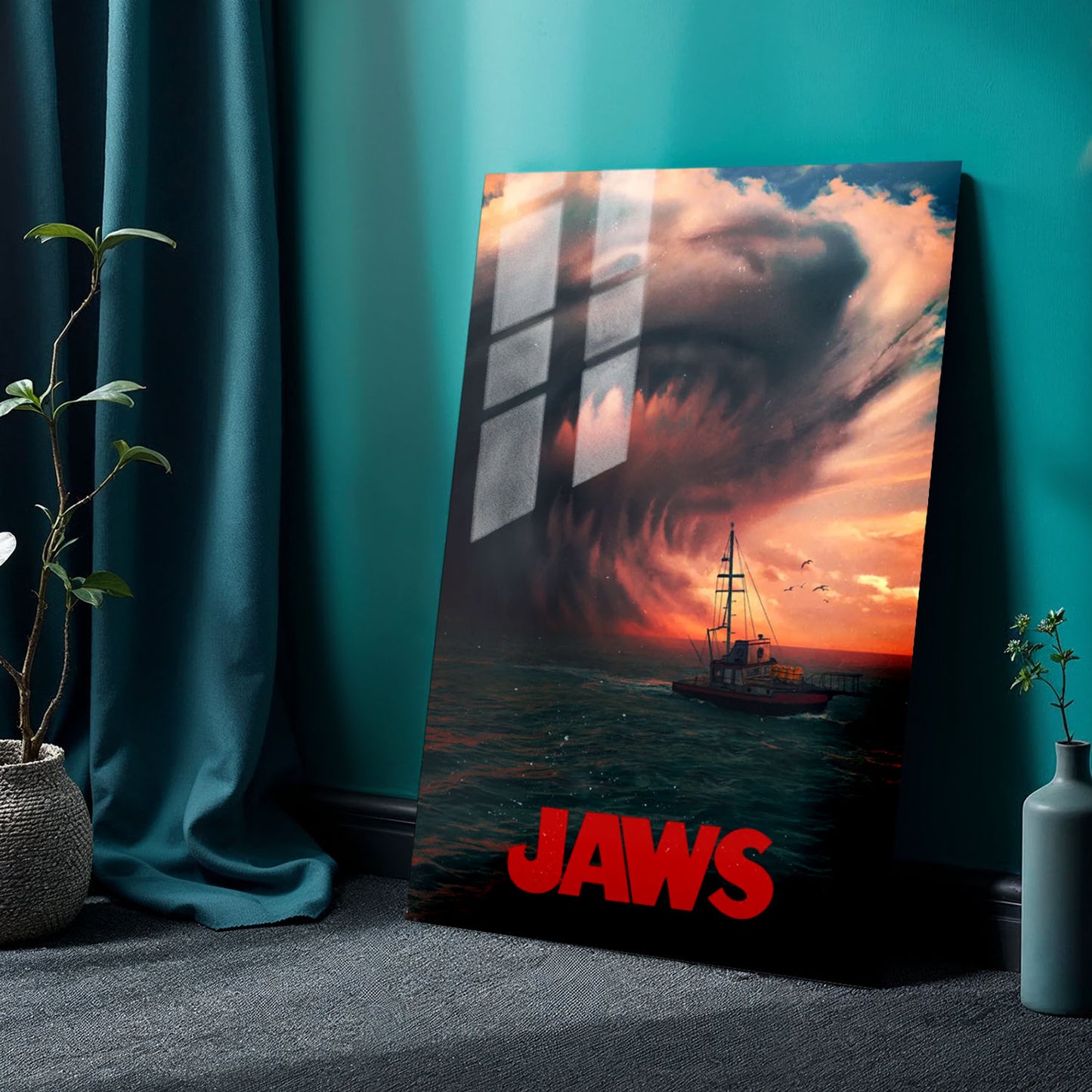 Flex Designs Metal Poster Jaws Shark Cloud 24 x 36" Home Goods - Movie 1975 Movie Metal Poster