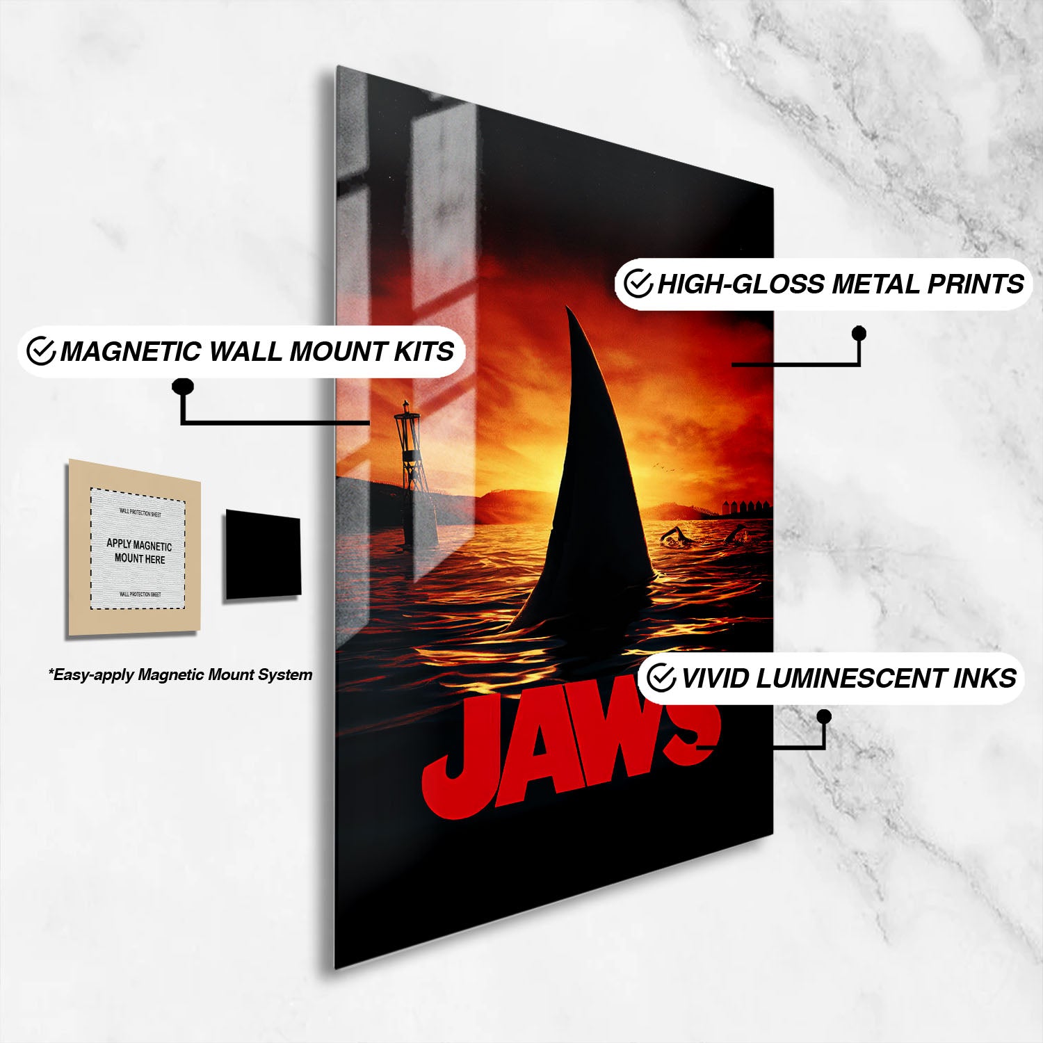 Flex Designs Metal Poster Jaws Shark Minimalist 16 x 24" Home Goods - Movie 1975 Movie Metal Poster