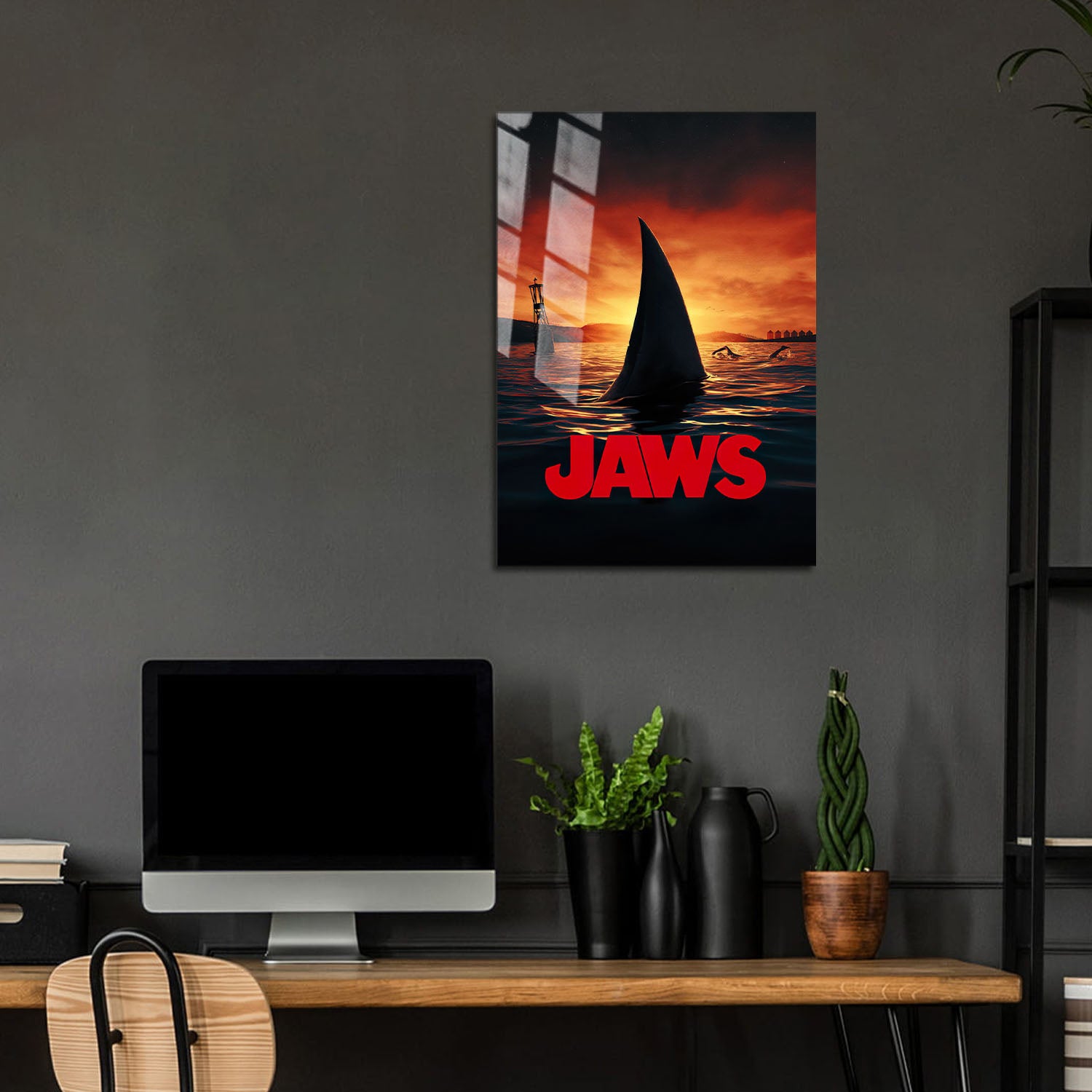 Flex Designs Metal Poster Jaws Shark Minimalist 24 x 36" Home Goods - Movie 1975 Movie Metal Poster