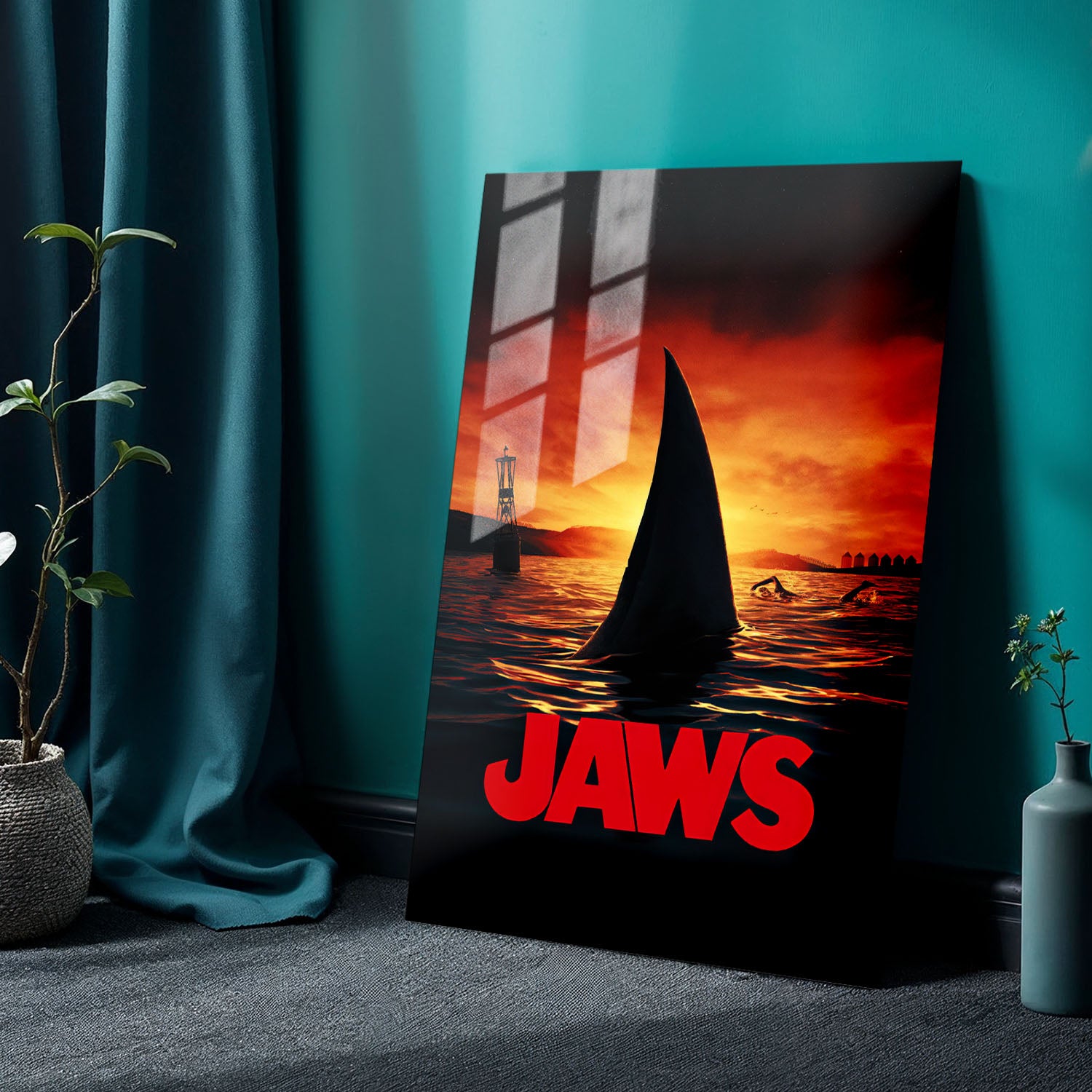 Flex Designs Metal Poster Jaws Shark Minimalist 24 x 36" Home Goods - Movie 1975 Movie Metal Poster