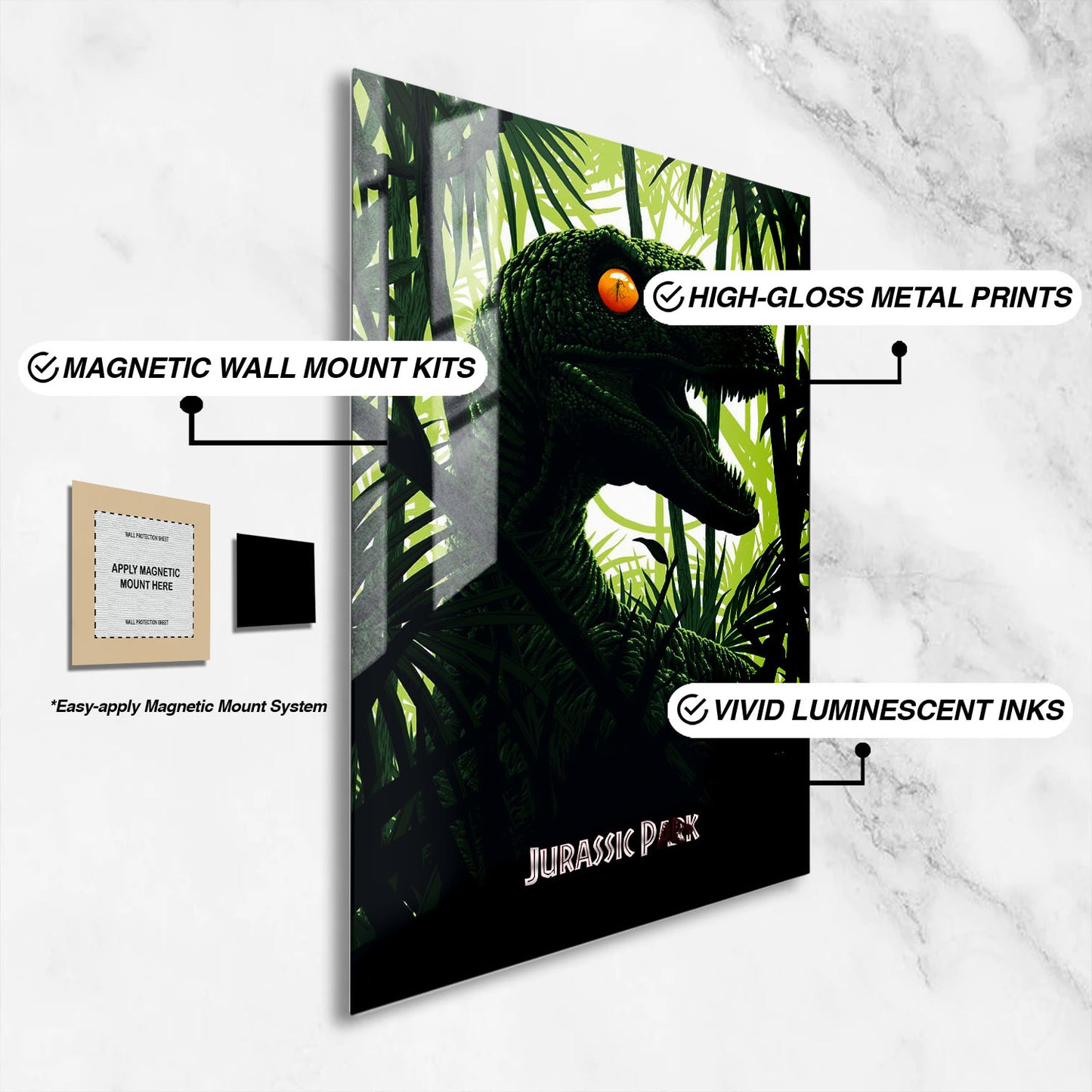 Flex Designs Metal Poster Jurassic Park Classic Green 16 x 24" Home Goods - Movie 1993 Movie Metal Poster