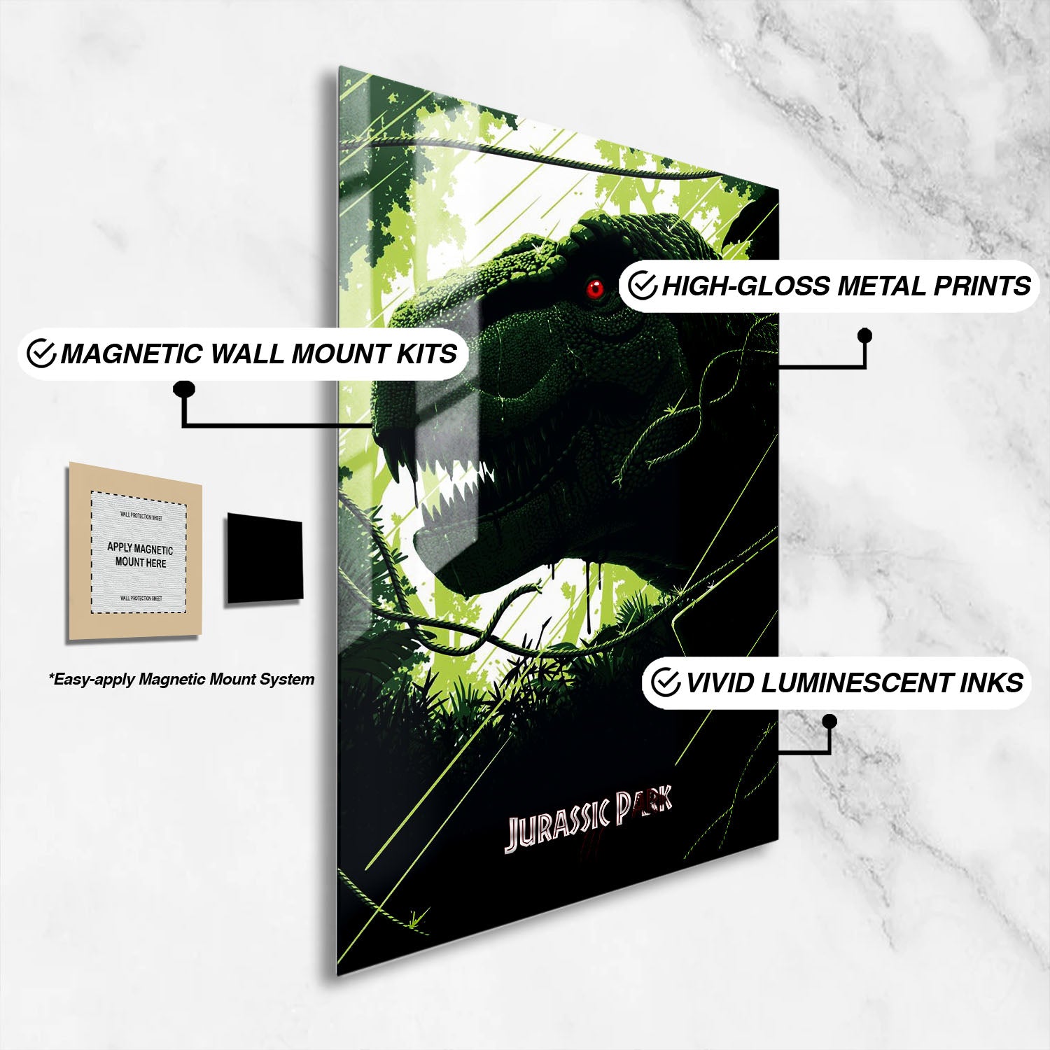 Flex Designs Metal Poster Jurassic Park III Classic Green 16 x 24" Home Goods - Movie 2001 Movie Metal Poster