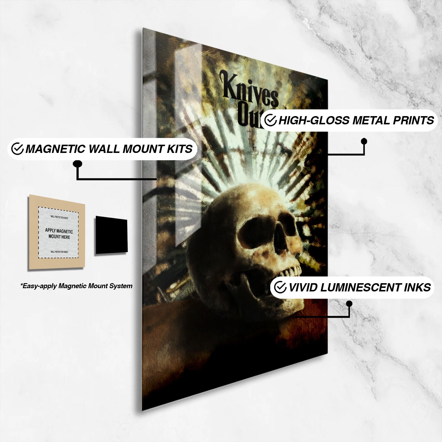 Flex Designs Metal Poster Knives Out Skull 16 x 24" Home Goods - Movie 2019 Movie Metal Poster
