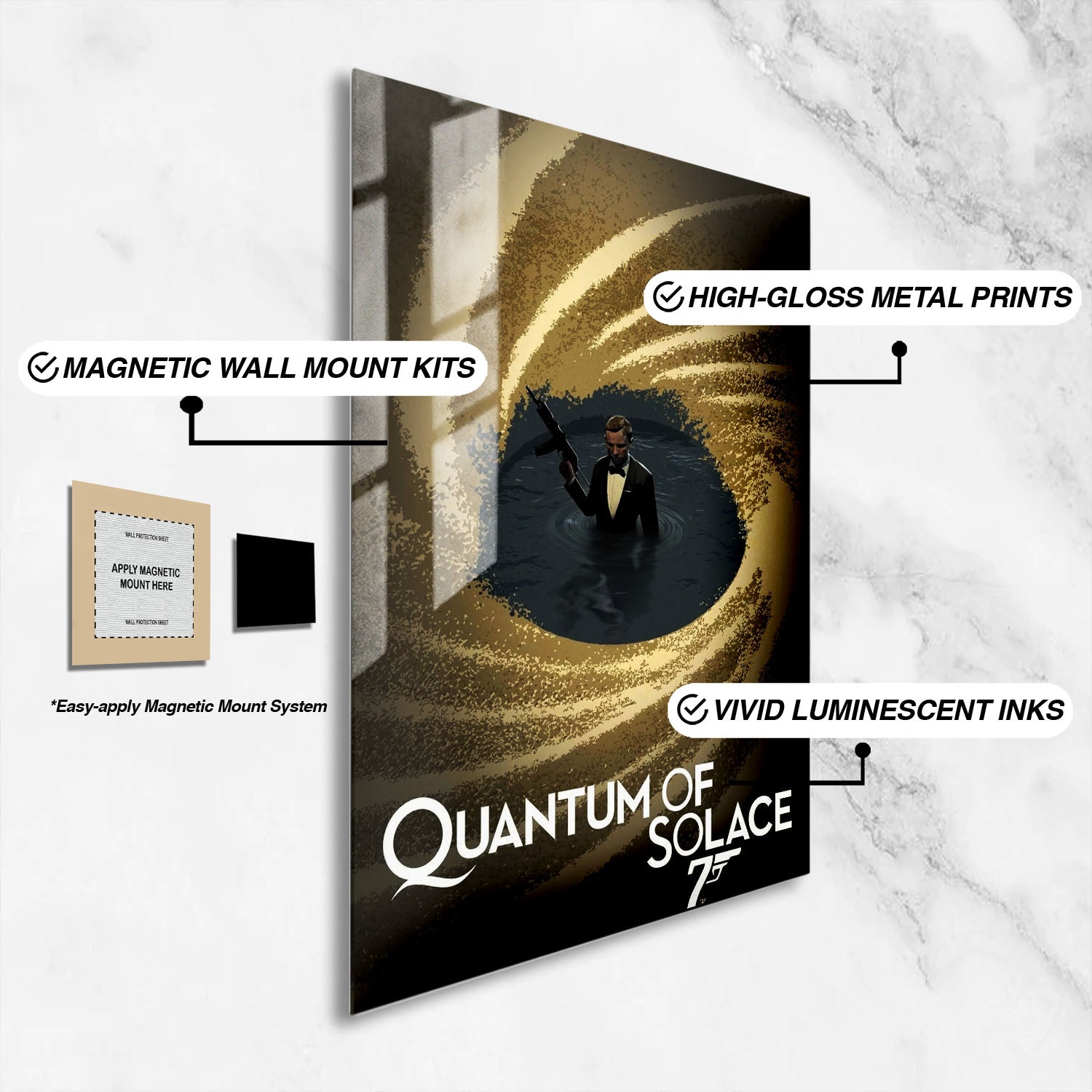 Flex Designs Metal Poster Quantum of Solace Minimalist Cartoon 16 x 24" Home Goods - Movie 2008 Movie Metal Poster