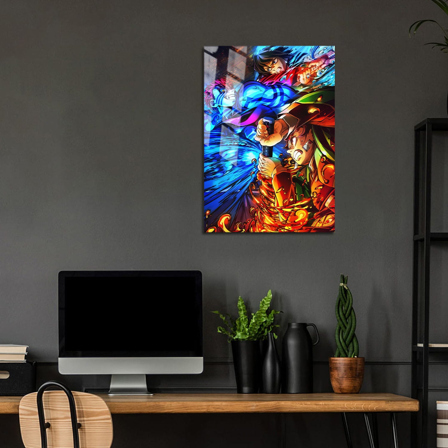 Flex Designs Metal Poster Demon Slayer Infinity Castle Tanjiro Giyu vs Akaza 24 x 36" Home Goods - TV Show 2025 TV Show Metal Poster