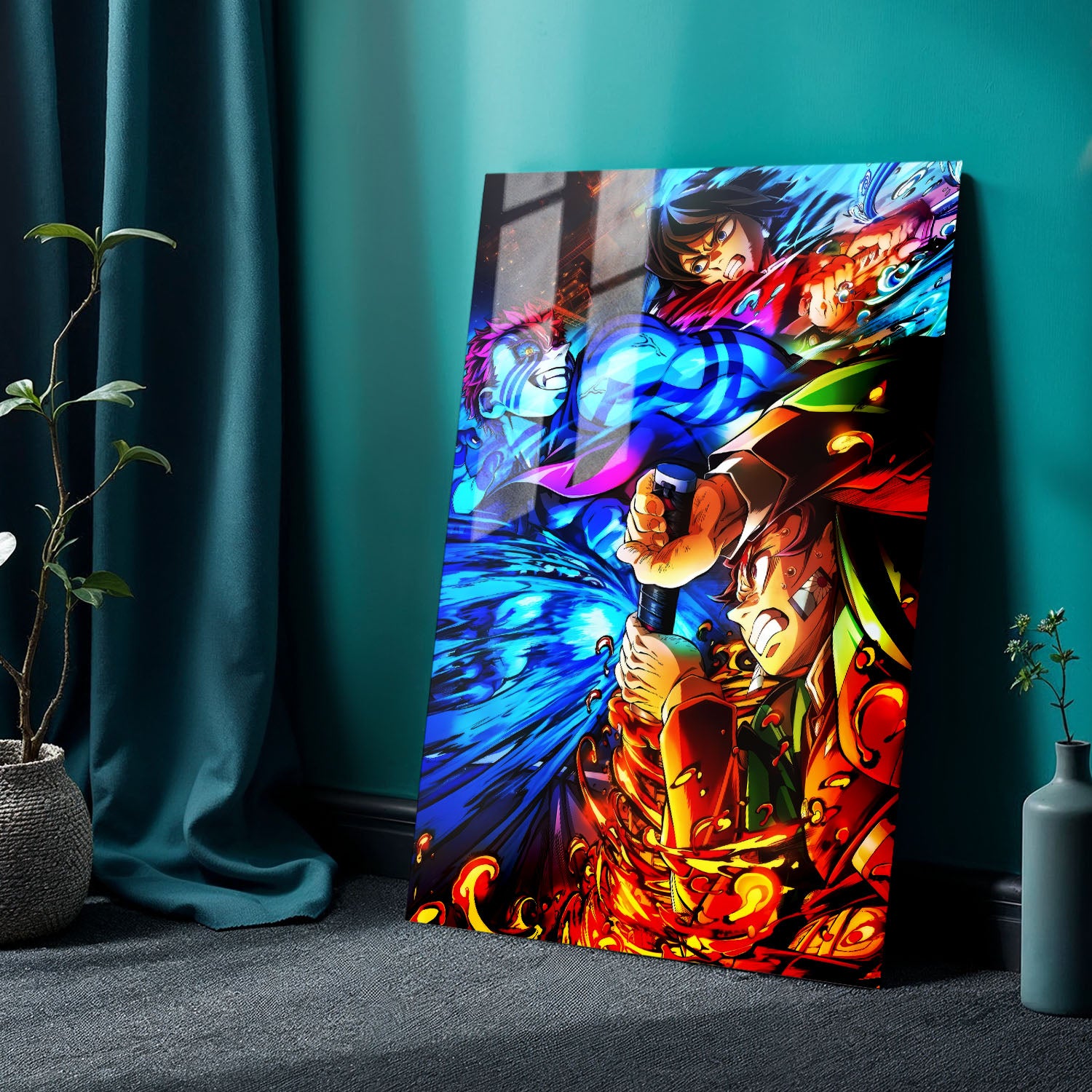 Flex Designs Metal Poster Demon Slayer Infinity Castle Tanjiro Giyu vs Akaza 24 x 36" Home Goods - TV Show 2025 TV Show Metal Poster