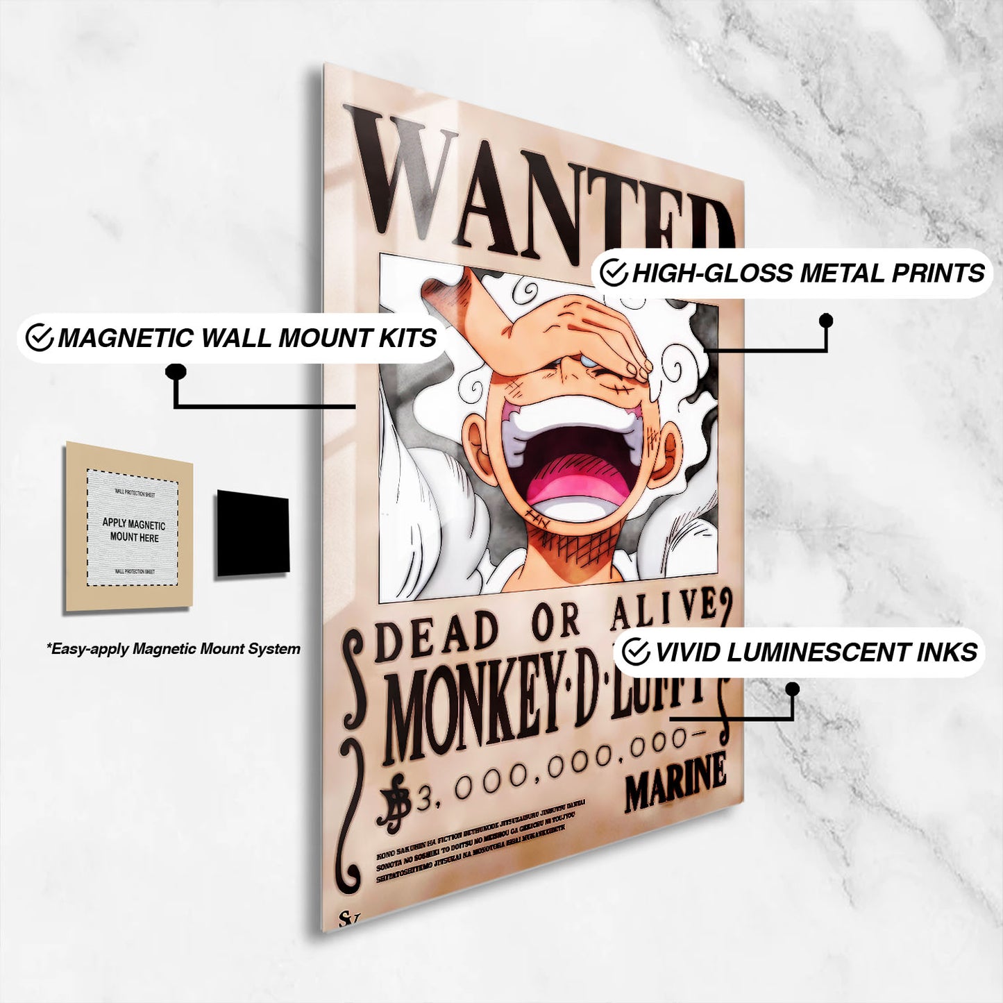Flex Designs Metal Poster One Piece Luffy Gear 5 Wanted 16 x 24" Home Goods - TV Show 1999 TV Show Metal Poster