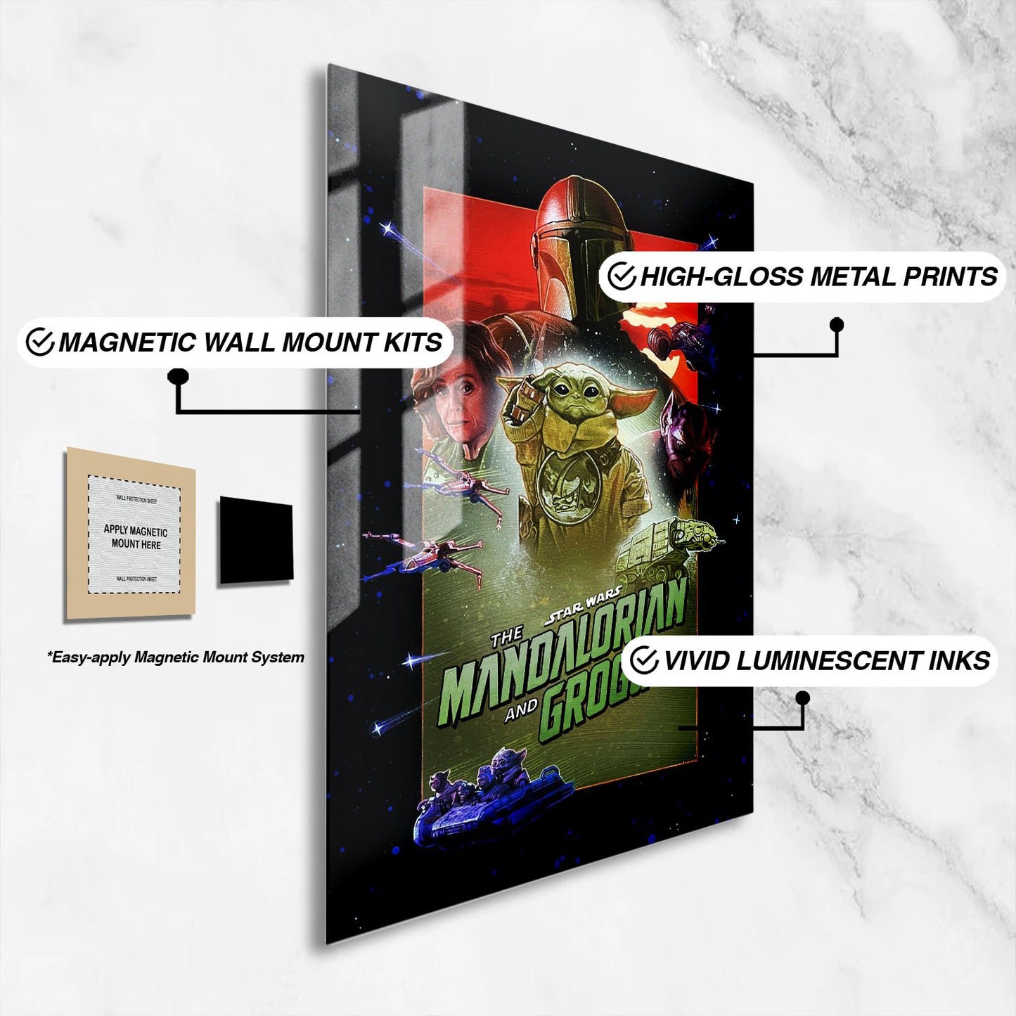Flex Designs Metal Poster Star Wars The Mandalorian and Grogu Cartoon 16 x 24" Home Goods - Movie 2026 Movie Metal Poster