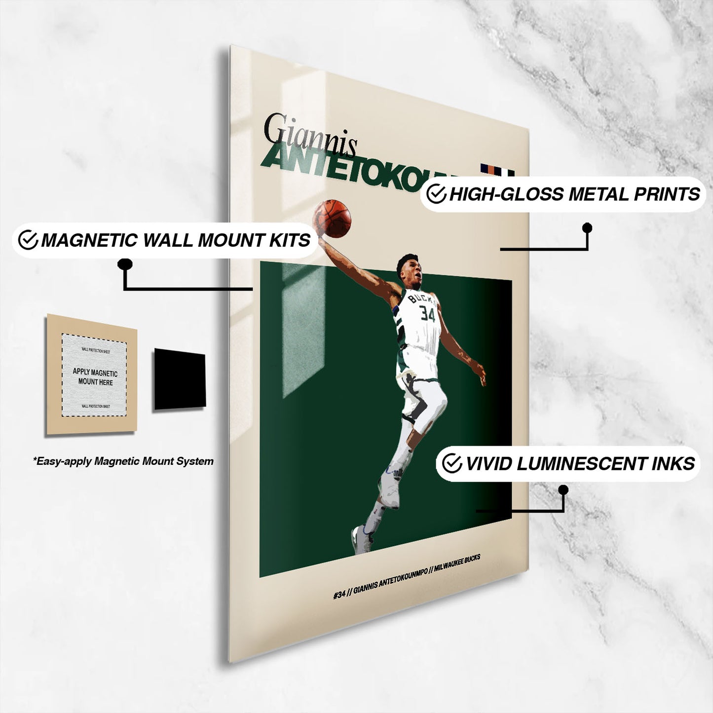 Flex Designs Metal Poster Giannis Antetokounmpo FlexM 16 x 24" Home Goods - Sports  Metal Poster