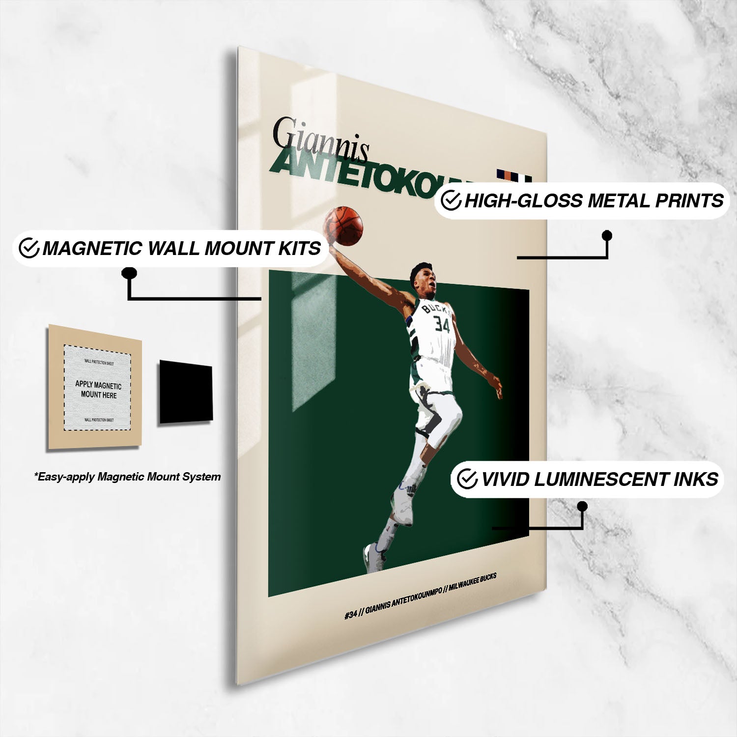 Flex Designs Metal Poster Giannis Antetokounmpo FlexM 16 x 24" Home Goods - Sports  Metal Poster