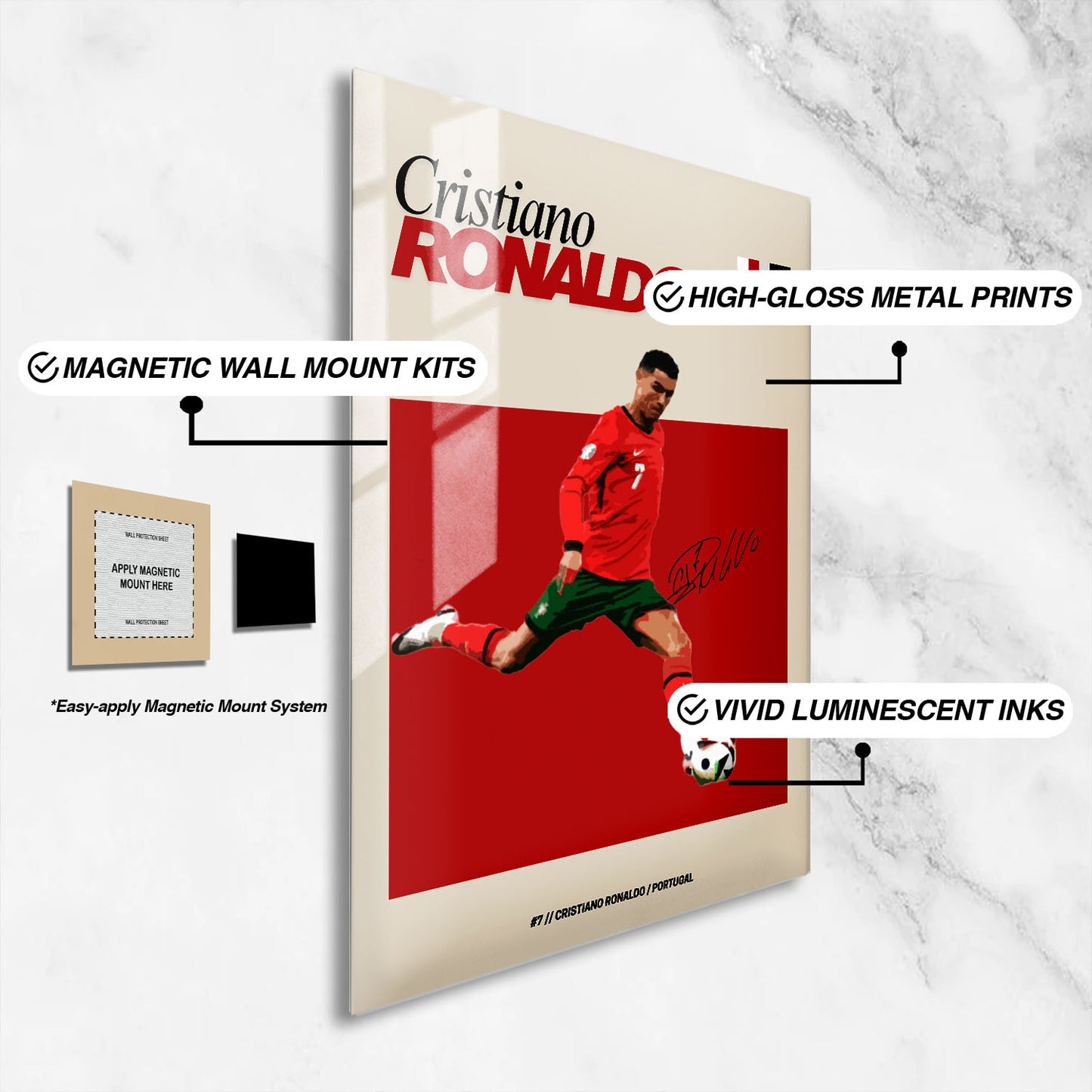Flex Designs Metal Poster Cristiano Ronaldo Portugal FlexM 16 x 24" Home Goods - Sports  Metal Poster
