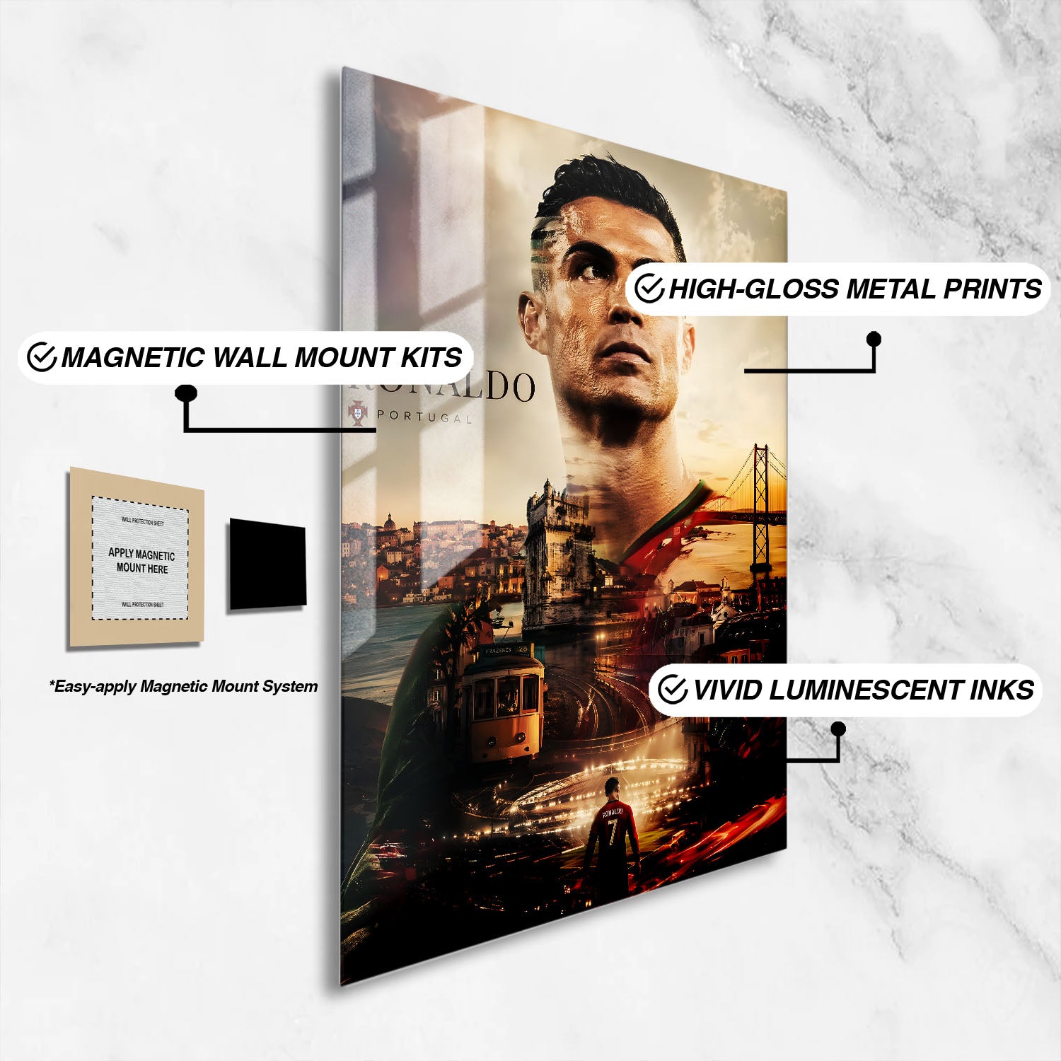 Flex Designs Metal Poster Cristiano Ronaldo Portrait 16 x 24" Home Goods - Sports  Metal Poster