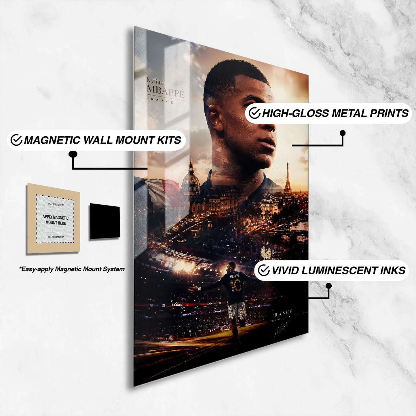 Flex Designs Metal Poster Kylian Mbappe Portrait 16 x 24" Home Goods - Sports  Metal Poster