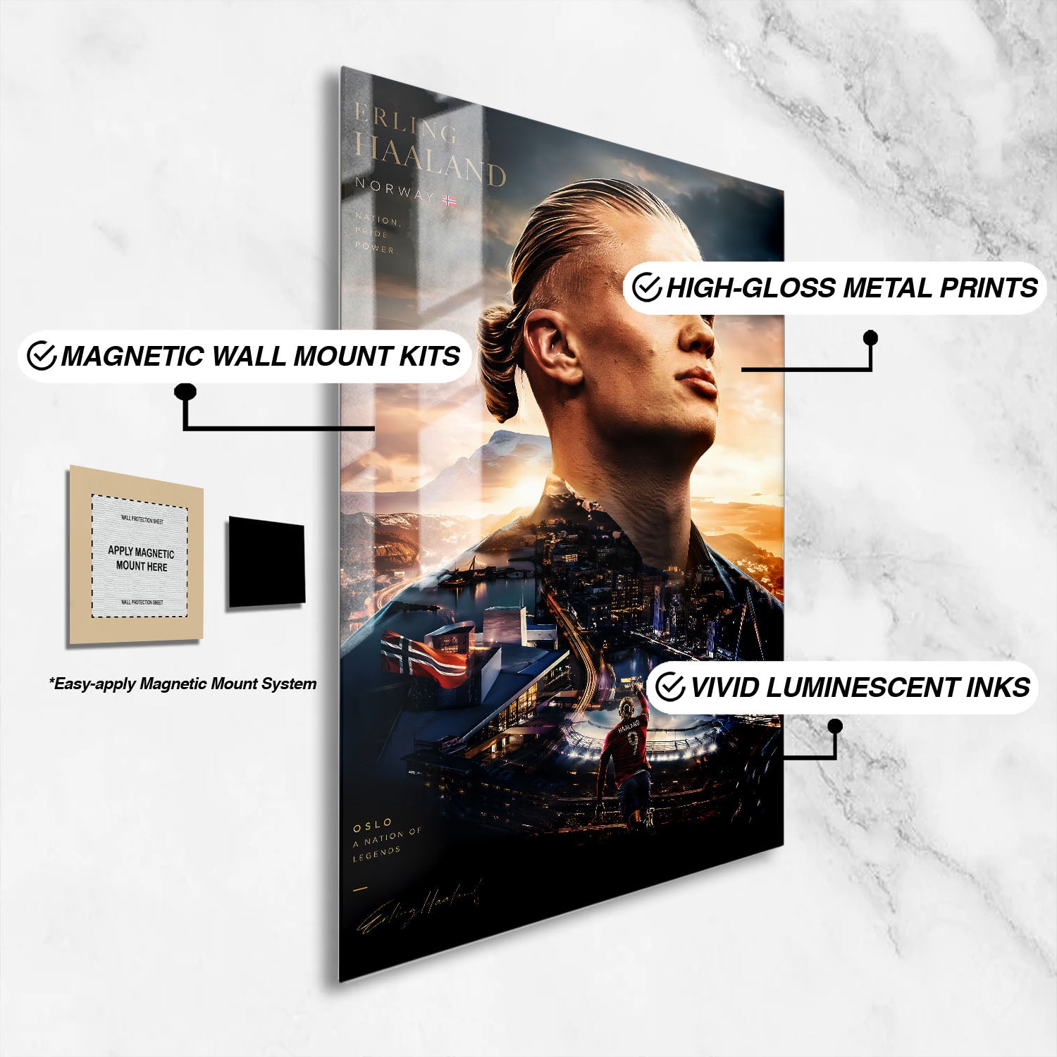 Flex Designs Metal Poster Erling Haaland Portrait 16 x 24" Home Goods - Sports  Metal Poster