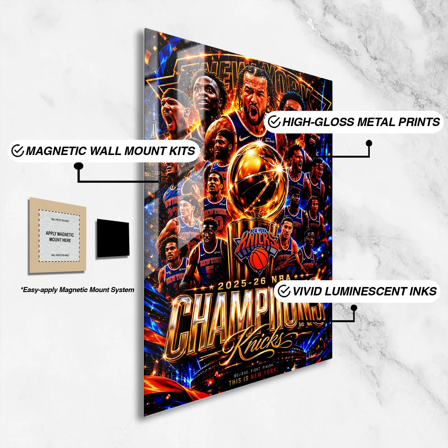 Flex Designs Metal Poster New York Knicks NBA Champions 2026 16 x 24" Home Goods - Sports  Metal Poster
