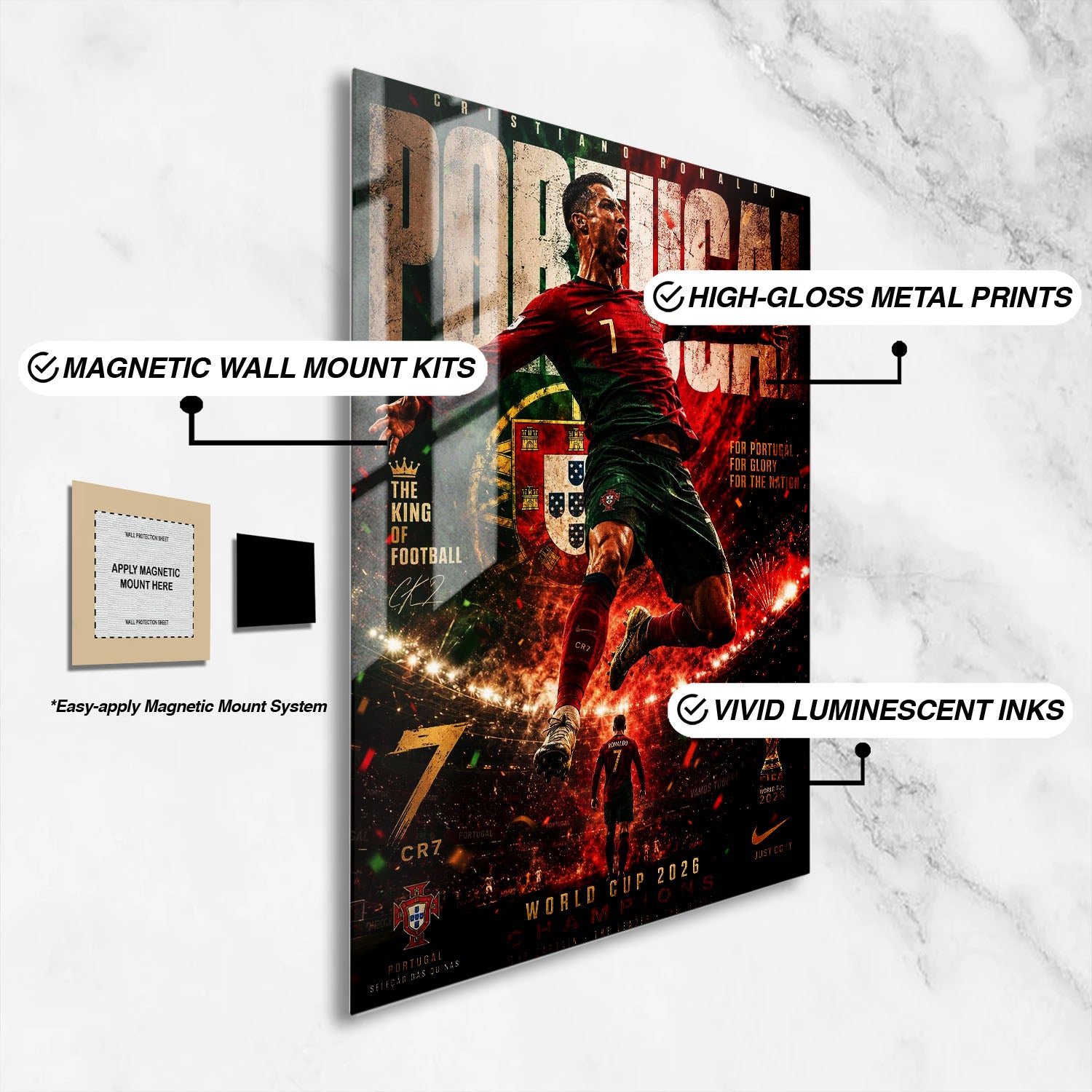 Flex Designs Metal Poster Cristiano Ronaldo Portugal 2026 16 x 24" Home Goods - Sports  Metal Poster