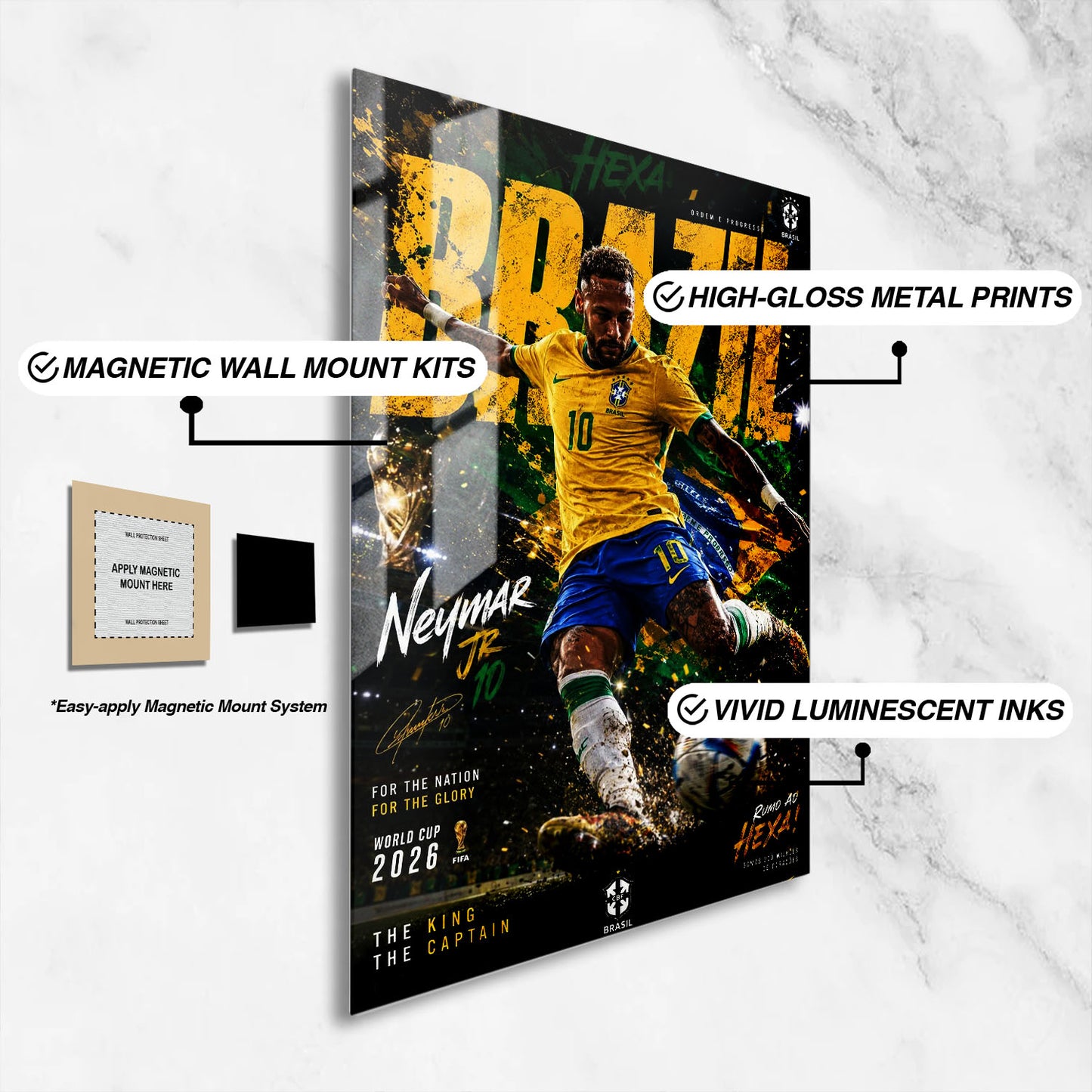 Flex Designs Metal Poster Neymar Junior Brazil 2026 16 x 24" Home Goods - Sports  Metal Poster
