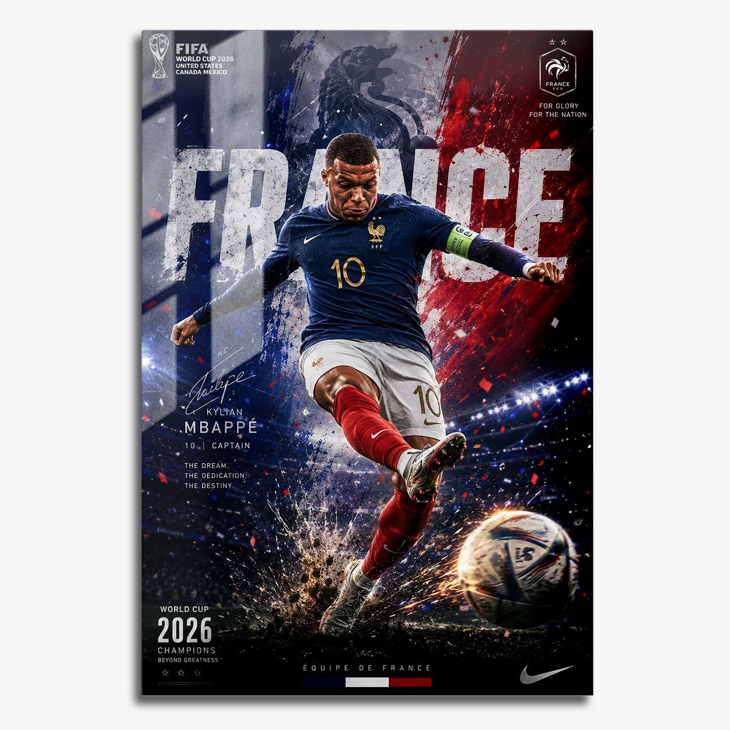 Flex Designs Metal Poster Kylian Mbappe France 2026 11 x 17" Home Goods - Sports  Metal Poster