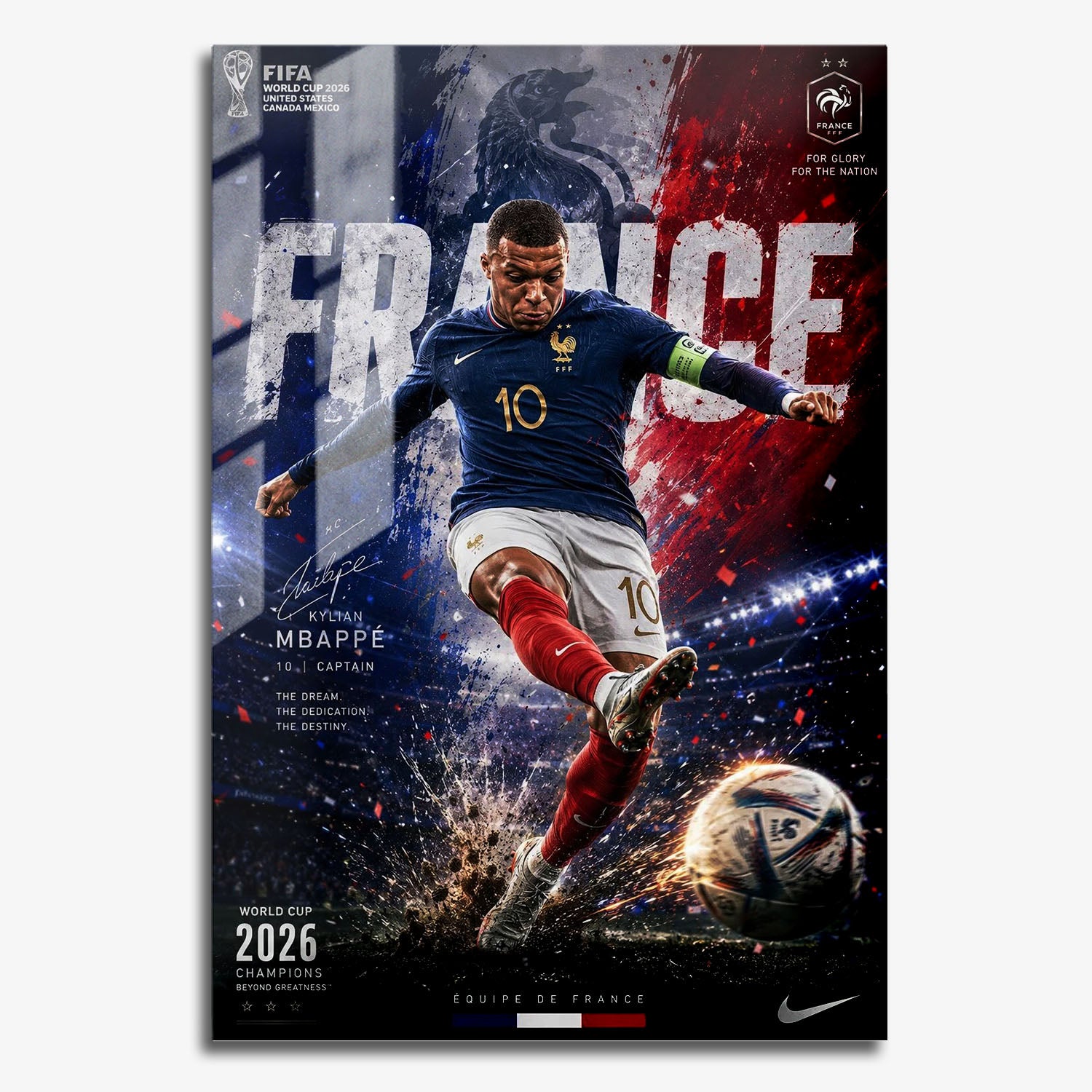 Flex Designs Metal Poster Kylian Mbappe France 2026 11 x 17" Home Goods - Sports  Metal Poster