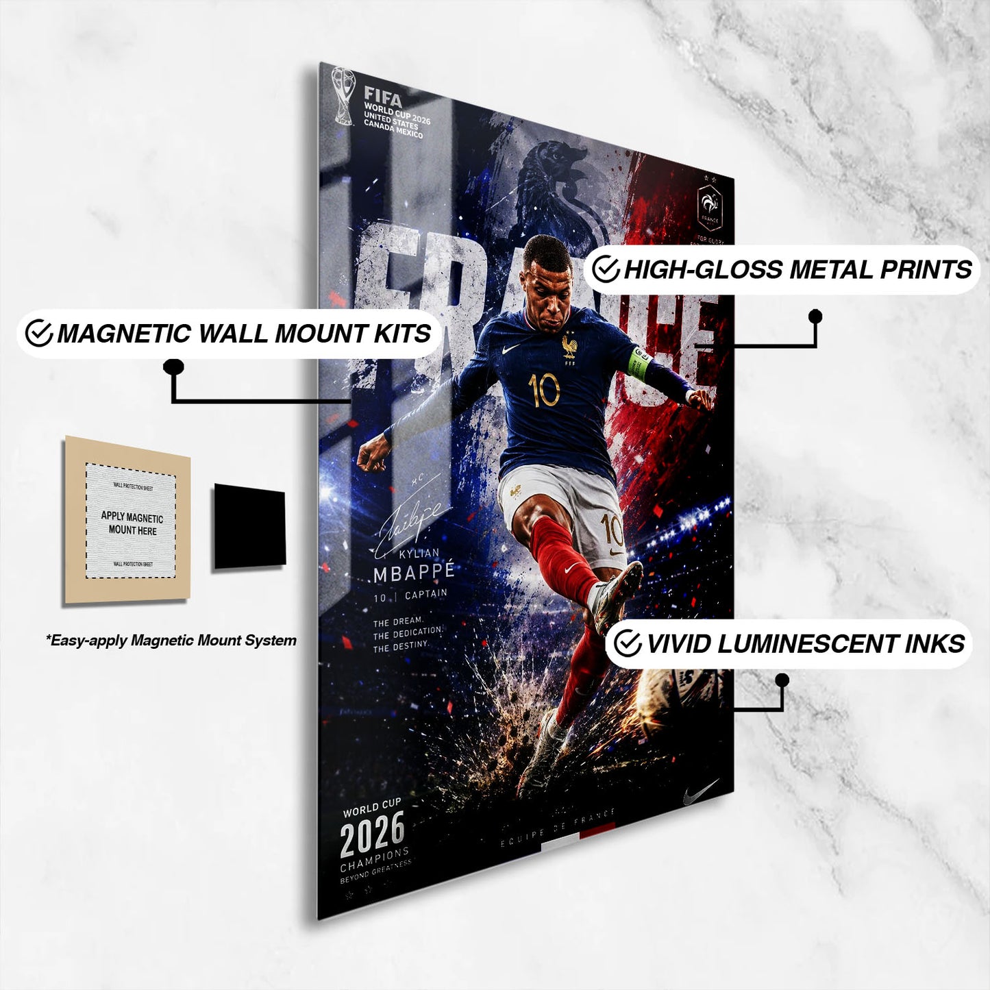 Flex Designs Metal Poster Kylian Mbappe France 2026 16 x 24" Home Goods - Sports  Metal Poster