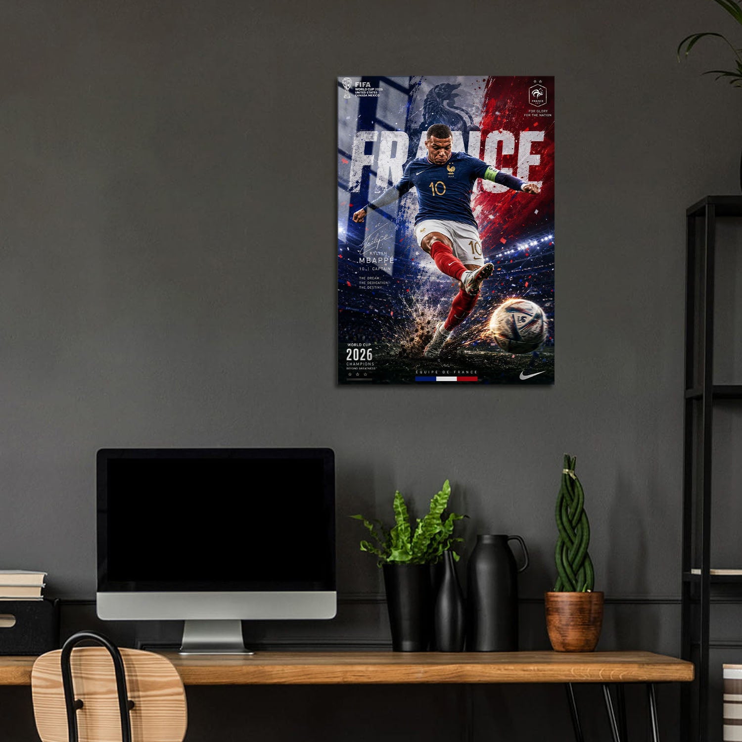 Flex Designs Metal Poster Kylian Mbappe France 2026 24 x 36" Home Goods - Sports  Metal Poster