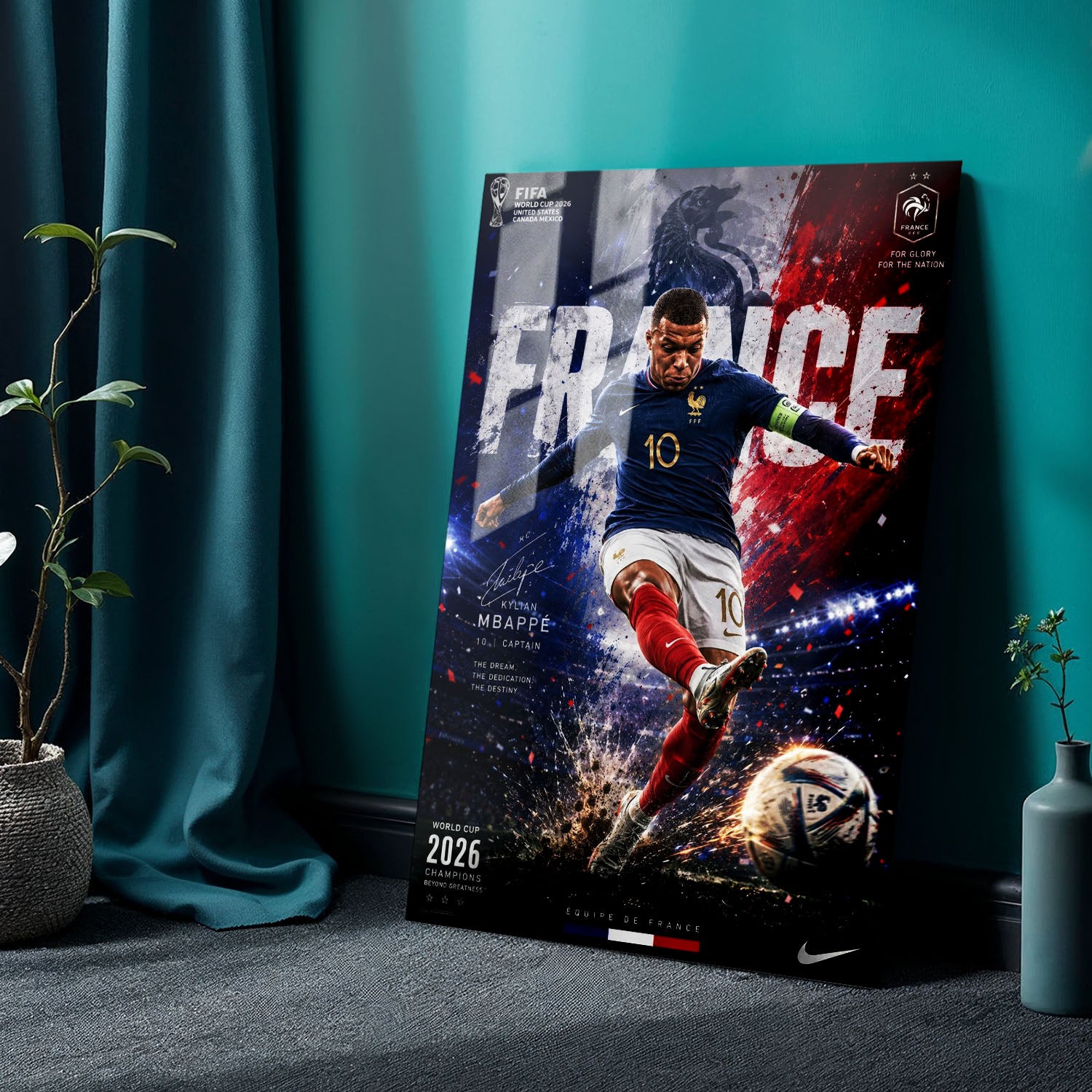 Flex Designs Metal Poster Kylian Mbappe France 2026 24 x 36" Home Goods - Sports  Metal Poster