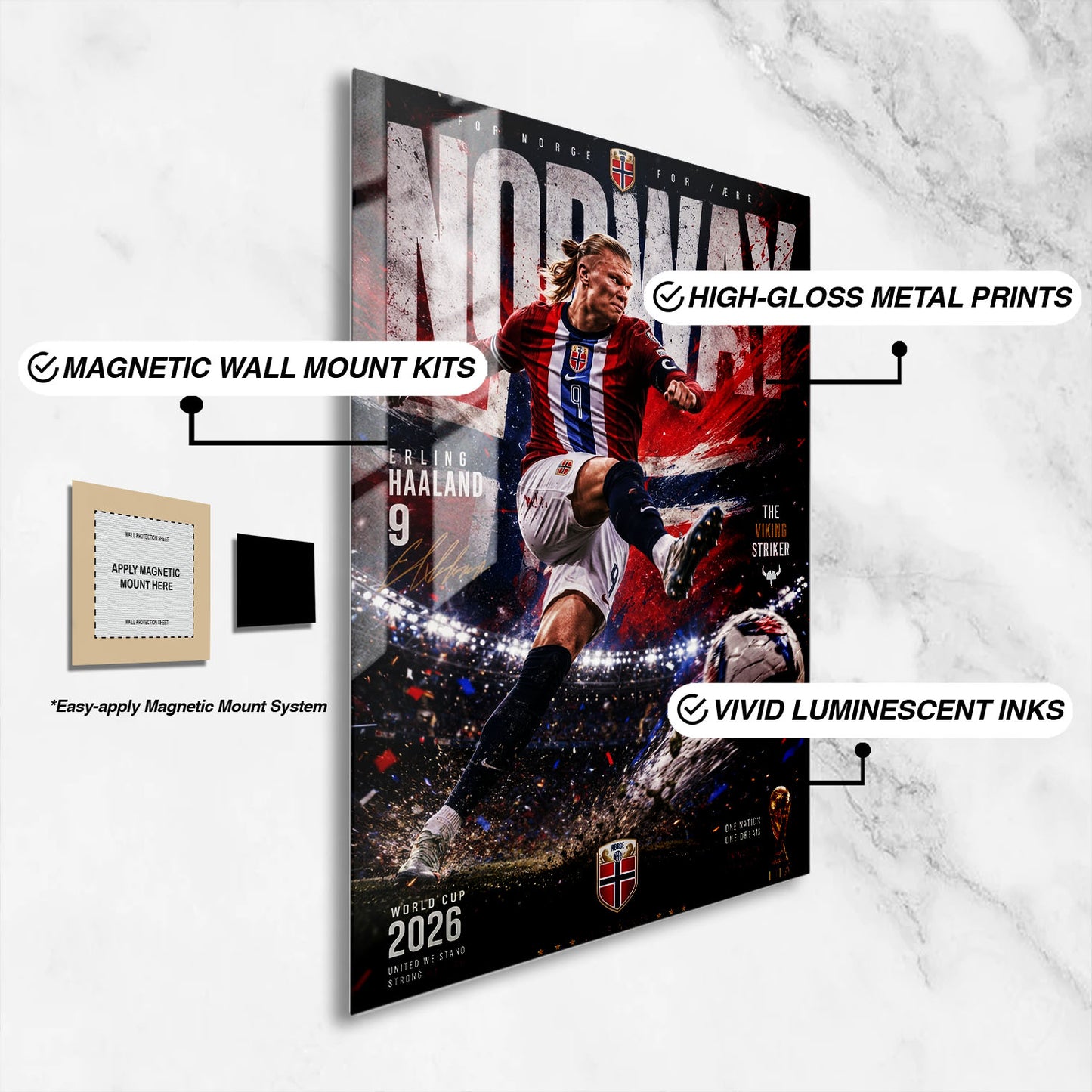 Flex Designs Metal Poster Erling Haaland Norway 2026 16 x 24" Home Goods - Sports  Metal Poster