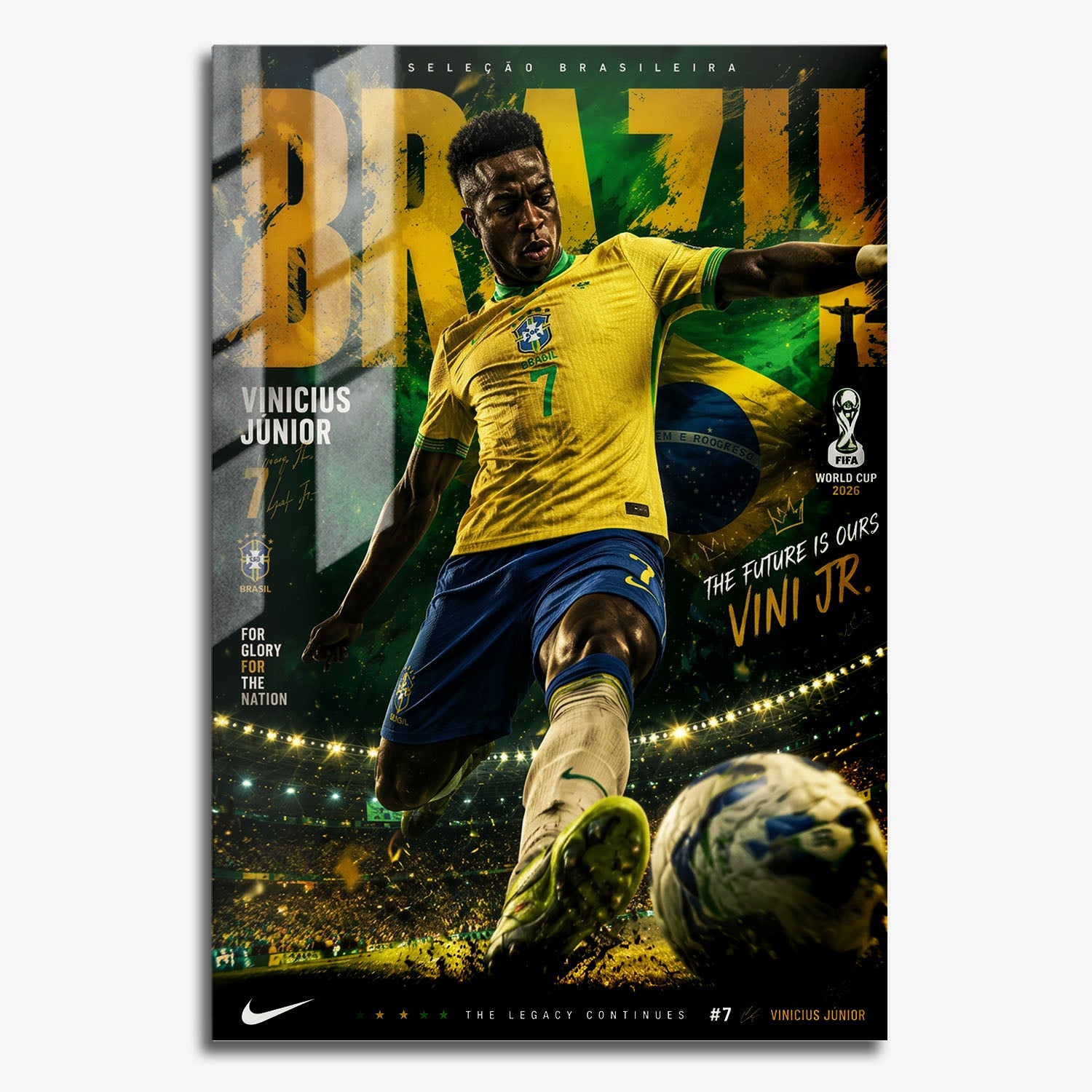 Flex Designs Metal Poster Vinicius Junior Brazil 2026 11 x 17" Home Goods - Sports  Metal Poster