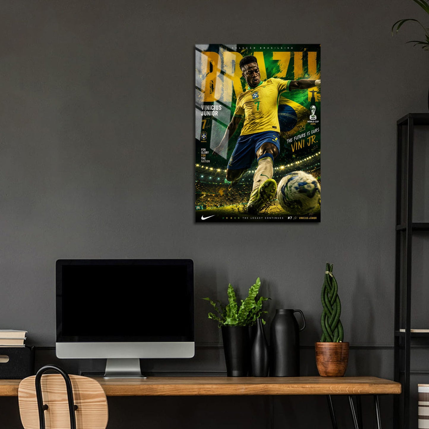 Flex Designs Metal Poster Vinicius Junior Brazil 2026 24 x 36" Home Goods - Sports  Metal Poster