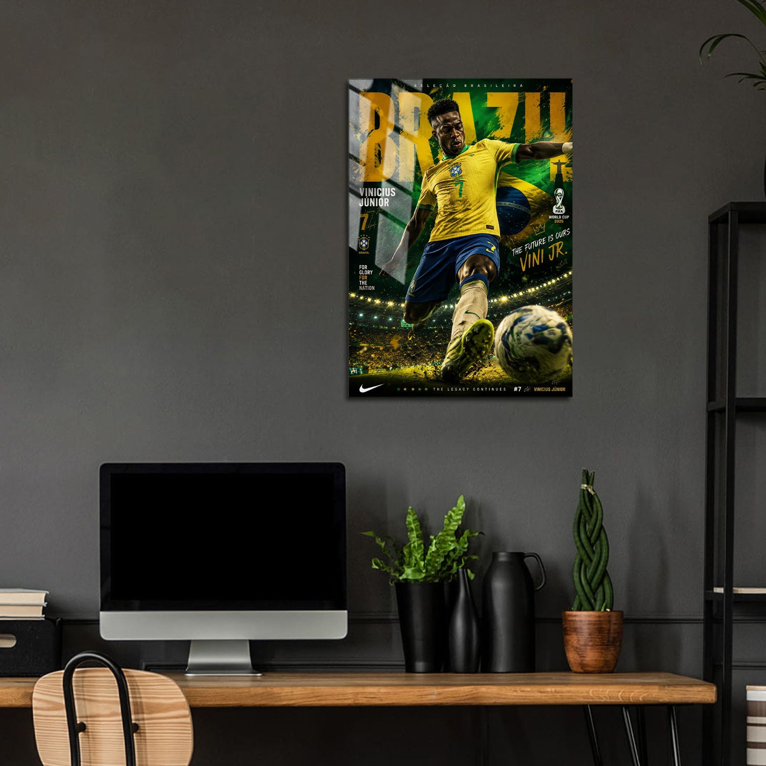 Flex Designs Metal Poster Vinicius Junior Brazil 2026 24 x 36" Home Goods - Sports  Metal Poster