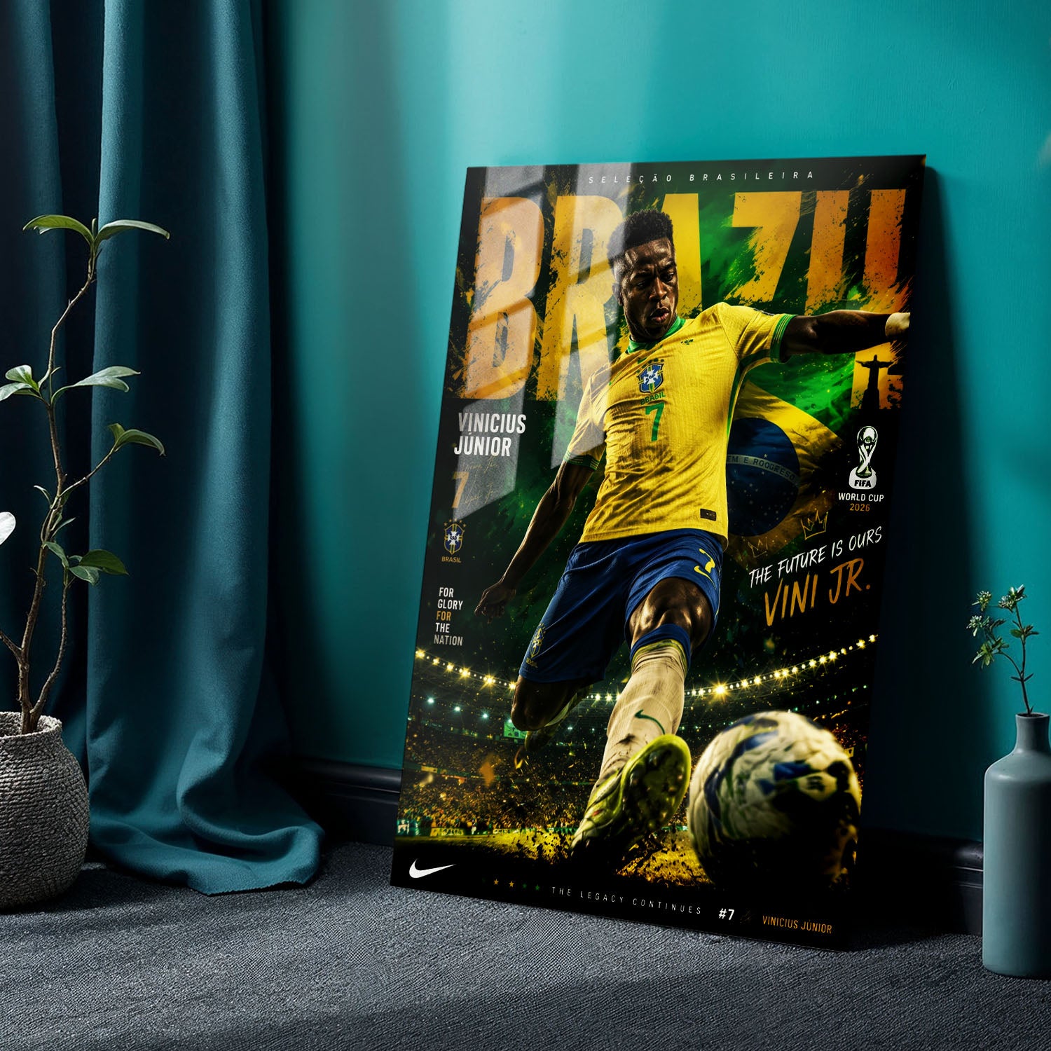 Flex Designs Metal Poster Vinicius Junior Brazil 2026 24 x 36" Home Goods - Sports  Metal Poster