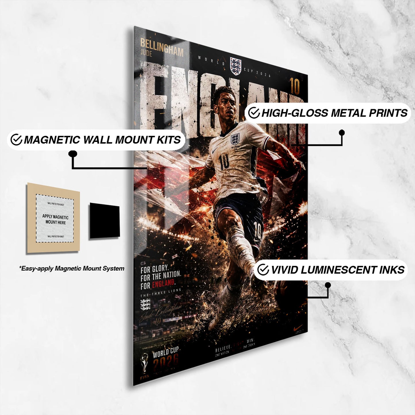 Flex Designs Metal Poster Jude Bellingham England 2026 16 x 24" Home Goods - Sports  Metal Poster