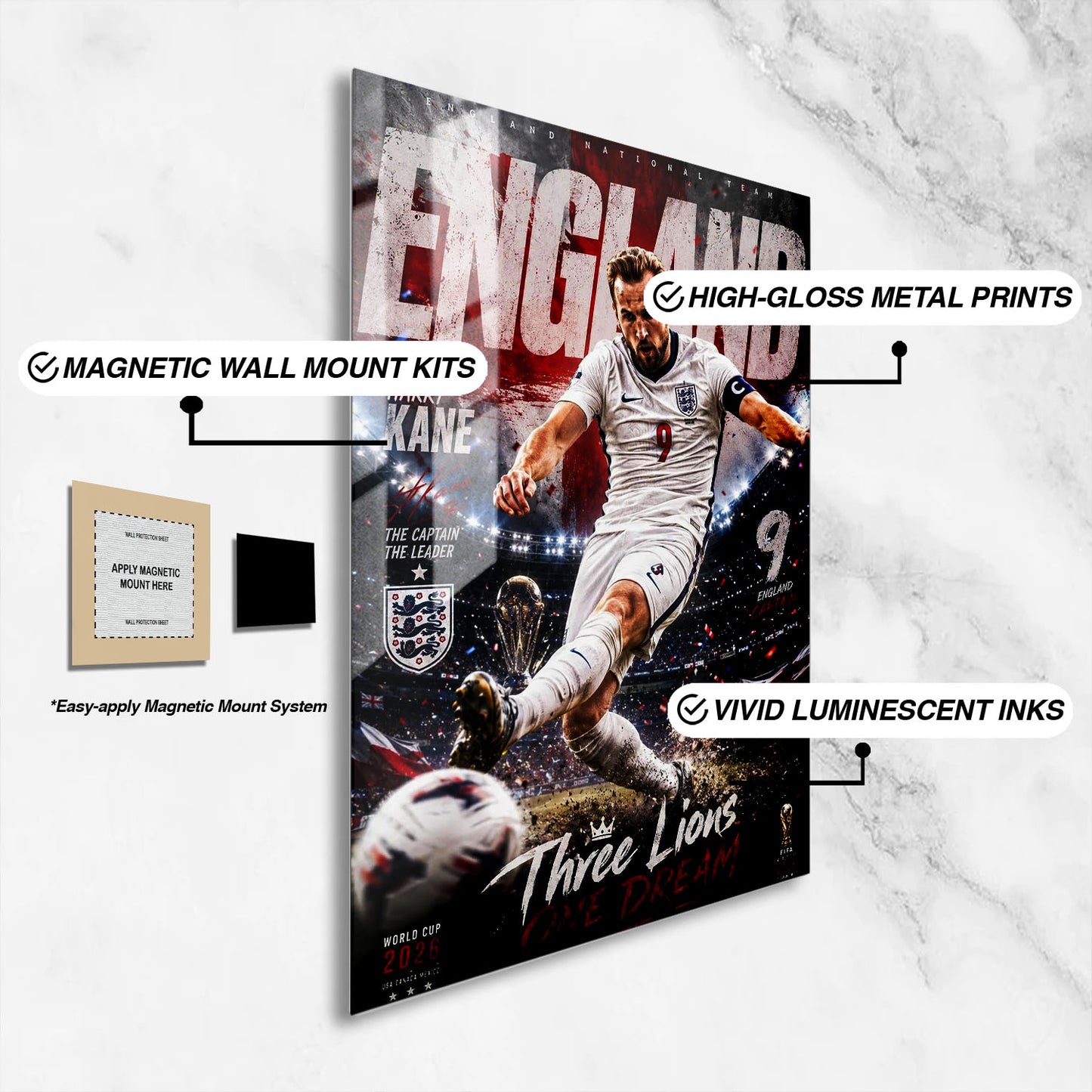 Flex Designs Metal Poster Harry Kane England 2026 16 x 24" Home Goods - Sports  Metal Poster