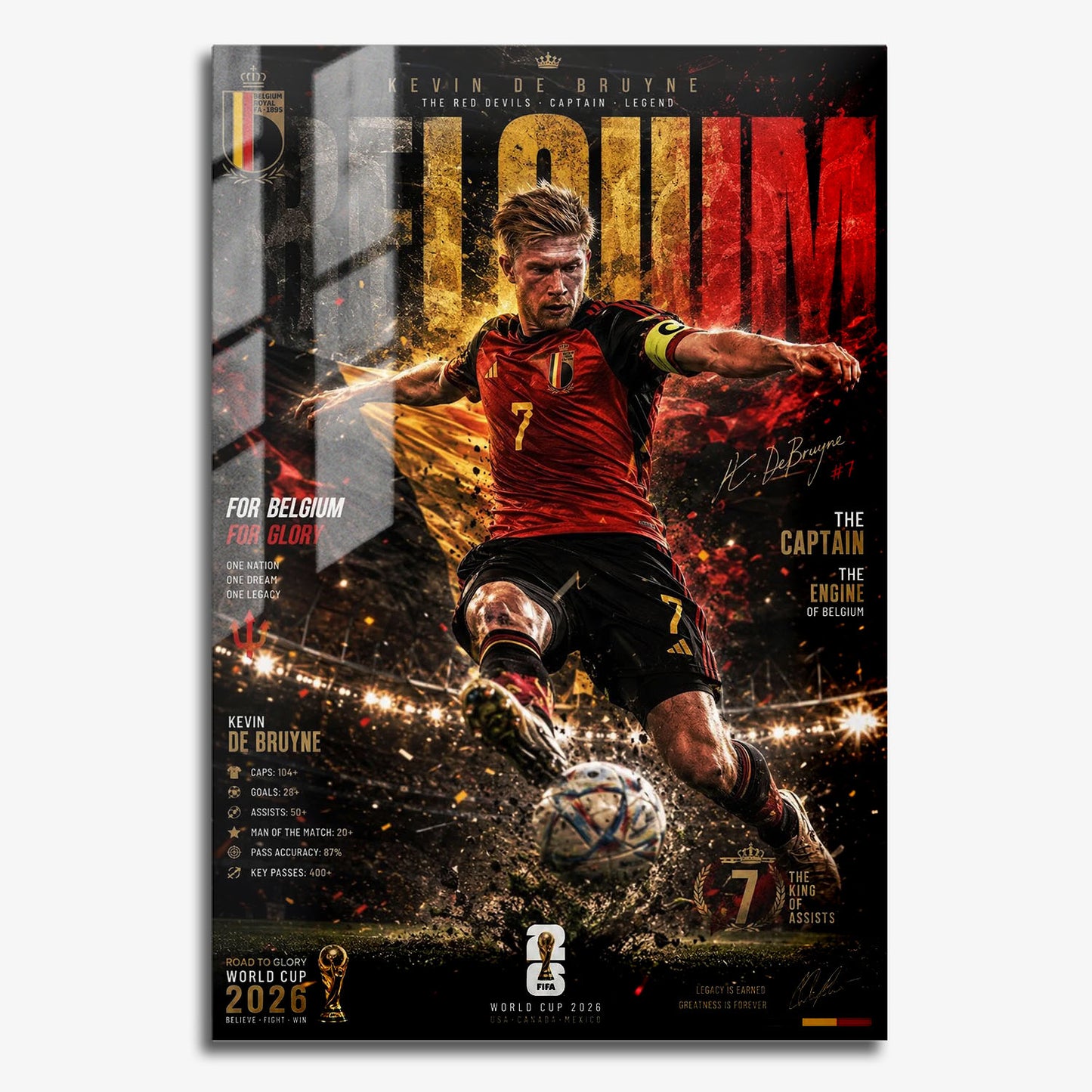 Flex Designs Metal Poster Kevin De Bruyne Belgium 2026 11 x 17" Home Goods - Sports  Metal Poster