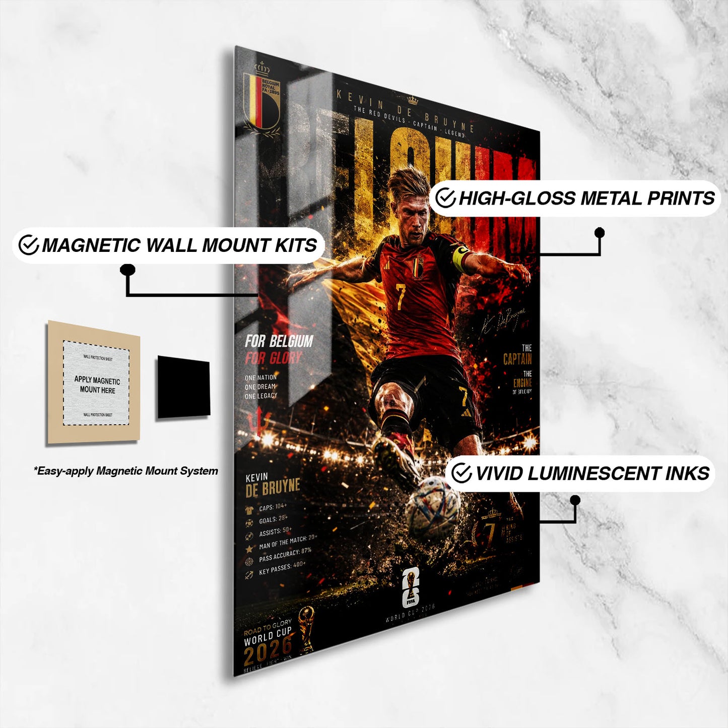 Flex Designs Metal Poster Kevin De Bruyne Belgium 2026 16 x 24" Home Goods - Sports  Metal Poster