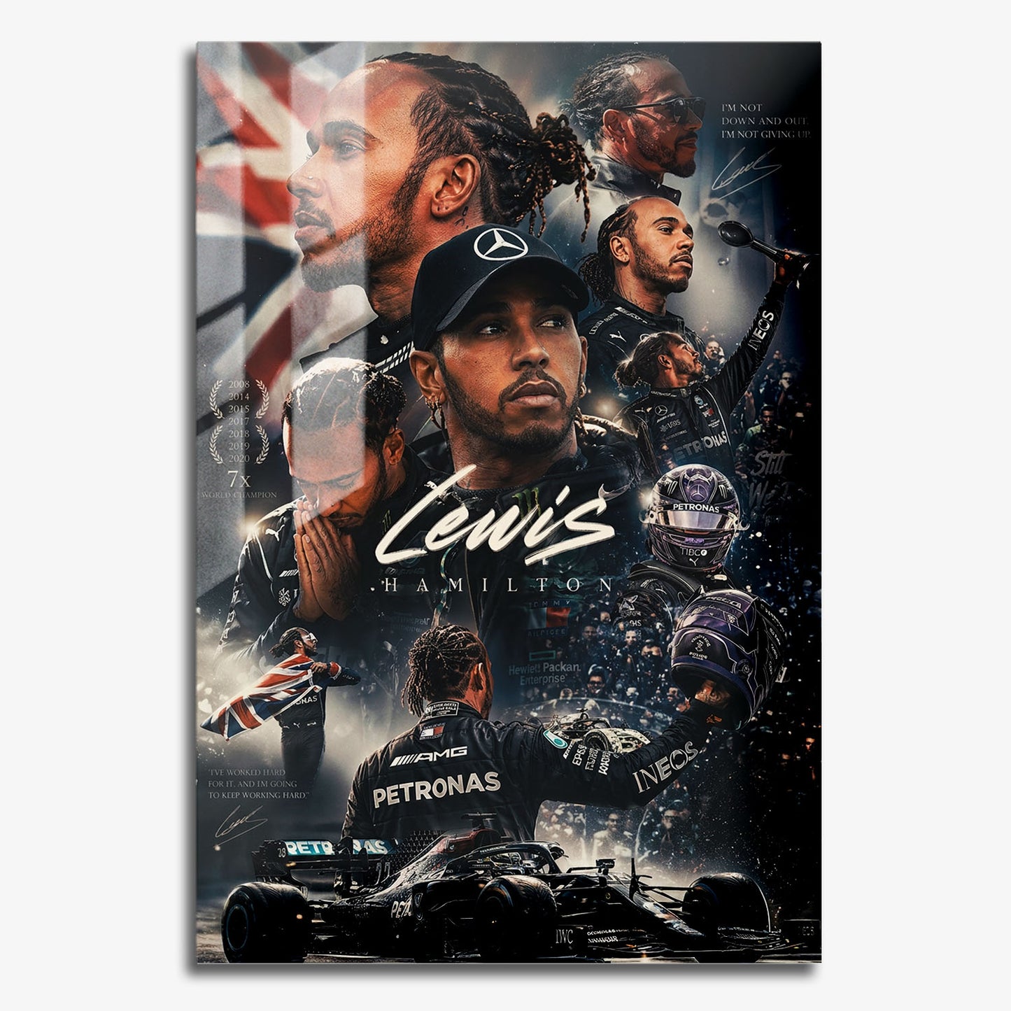 Flex Designs Metal Poster Lewis Hamilton Mercedes Portrait 11 x 17" Home Goods - Sports  Metal Poster