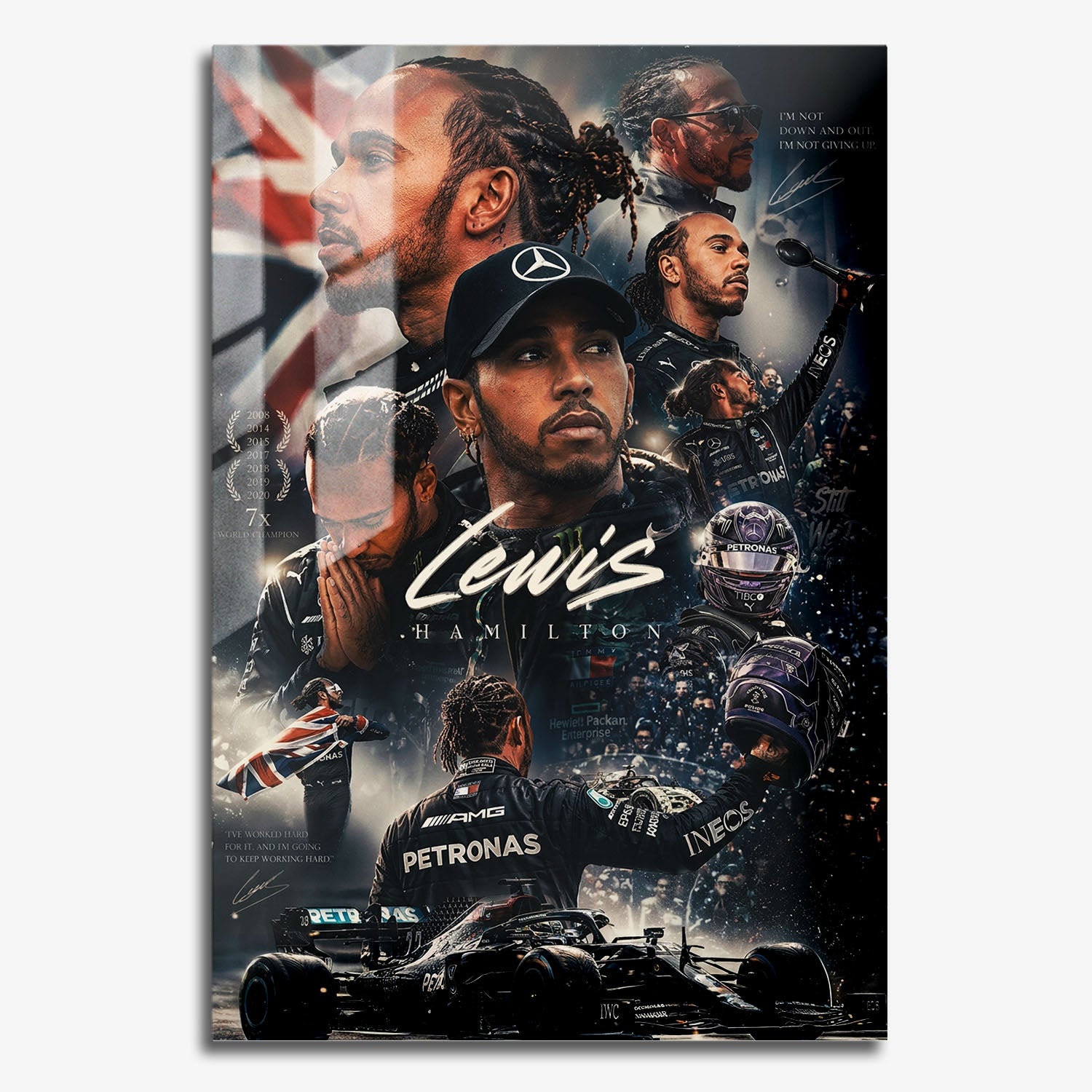 Flex Designs Metal Poster Lewis Hamilton Mercedes Portrait 11 x 17" Home Goods - Sports  Metal Poster