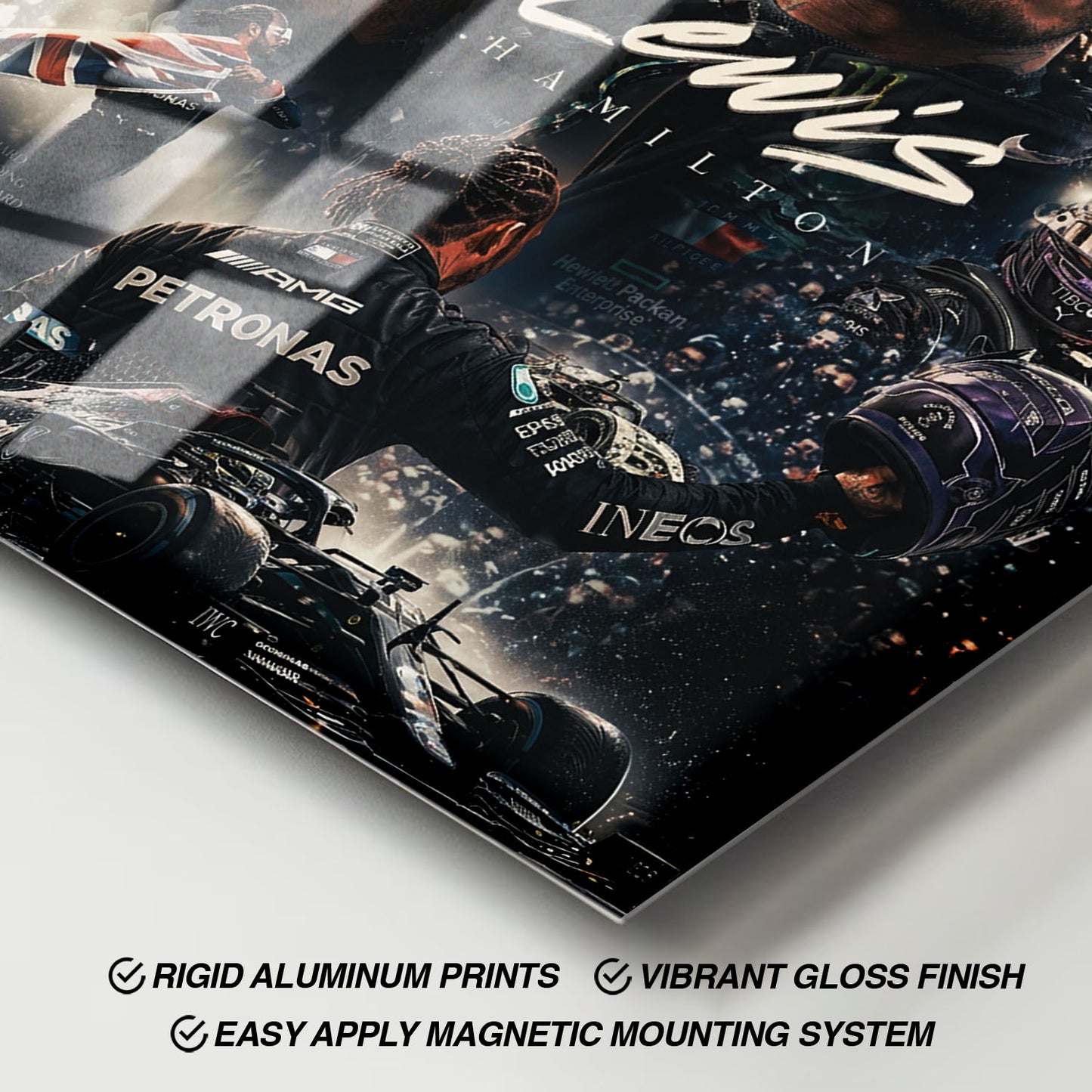 Flex Designs Metal Poster Lewis Hamilton Mercedes Portrait 11 x 17" Home Goods - Sports  Metal Poster