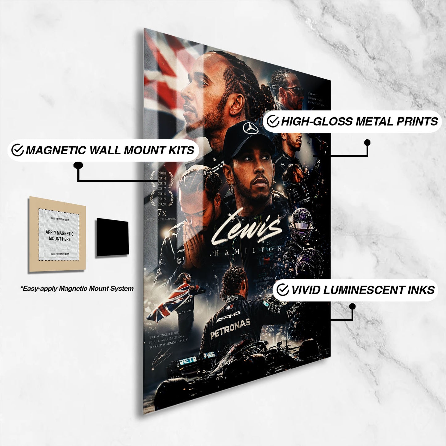 Flex Designs Metal Poster Lewis Hamilton Mercedes Portrait 16 x 24" Home Goods - Sports  Metal Poster