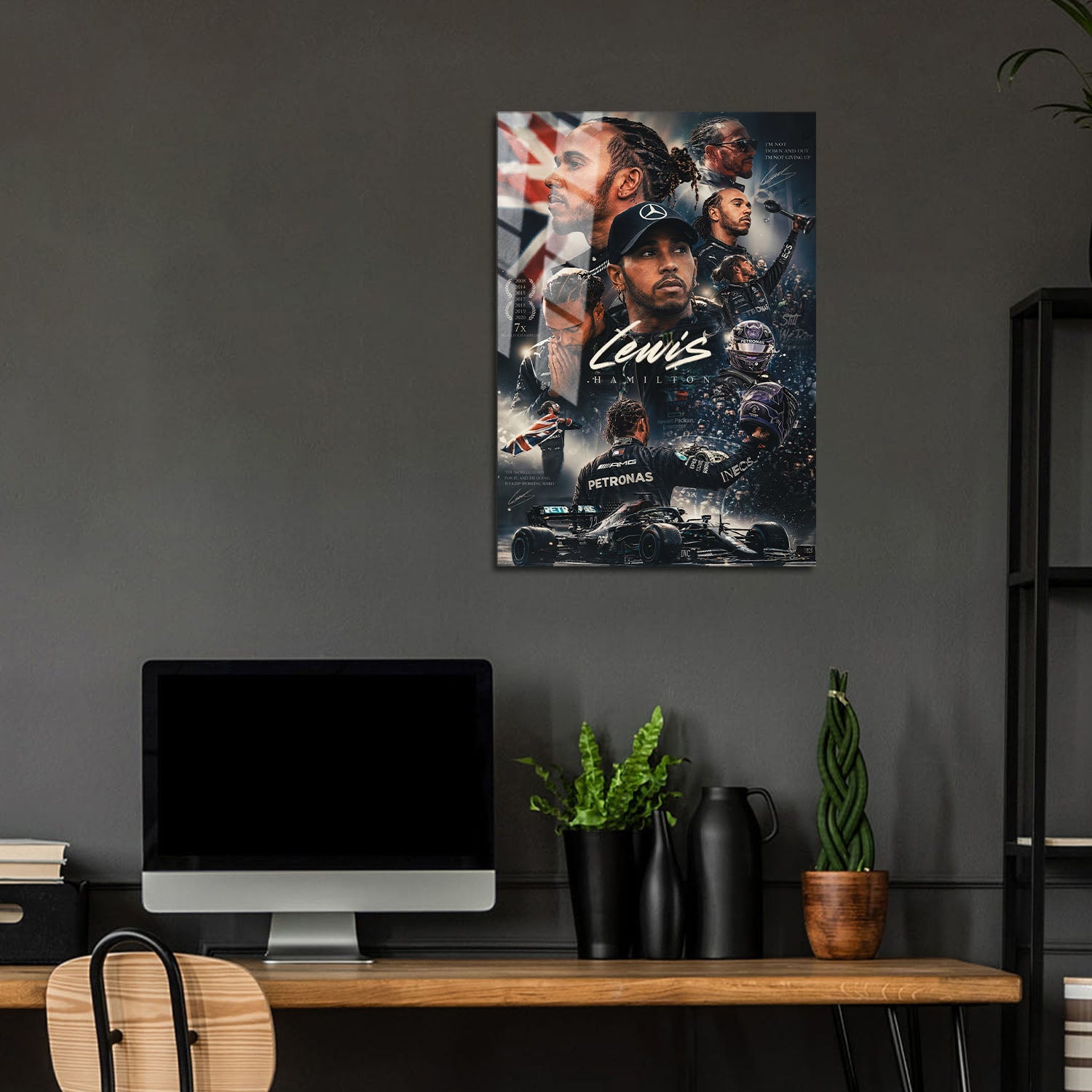 Flex Designs Metal Poster Lewis Hamilton Mercedes Portrait 24 x 36" Home Goods - Sports  Metal Poster