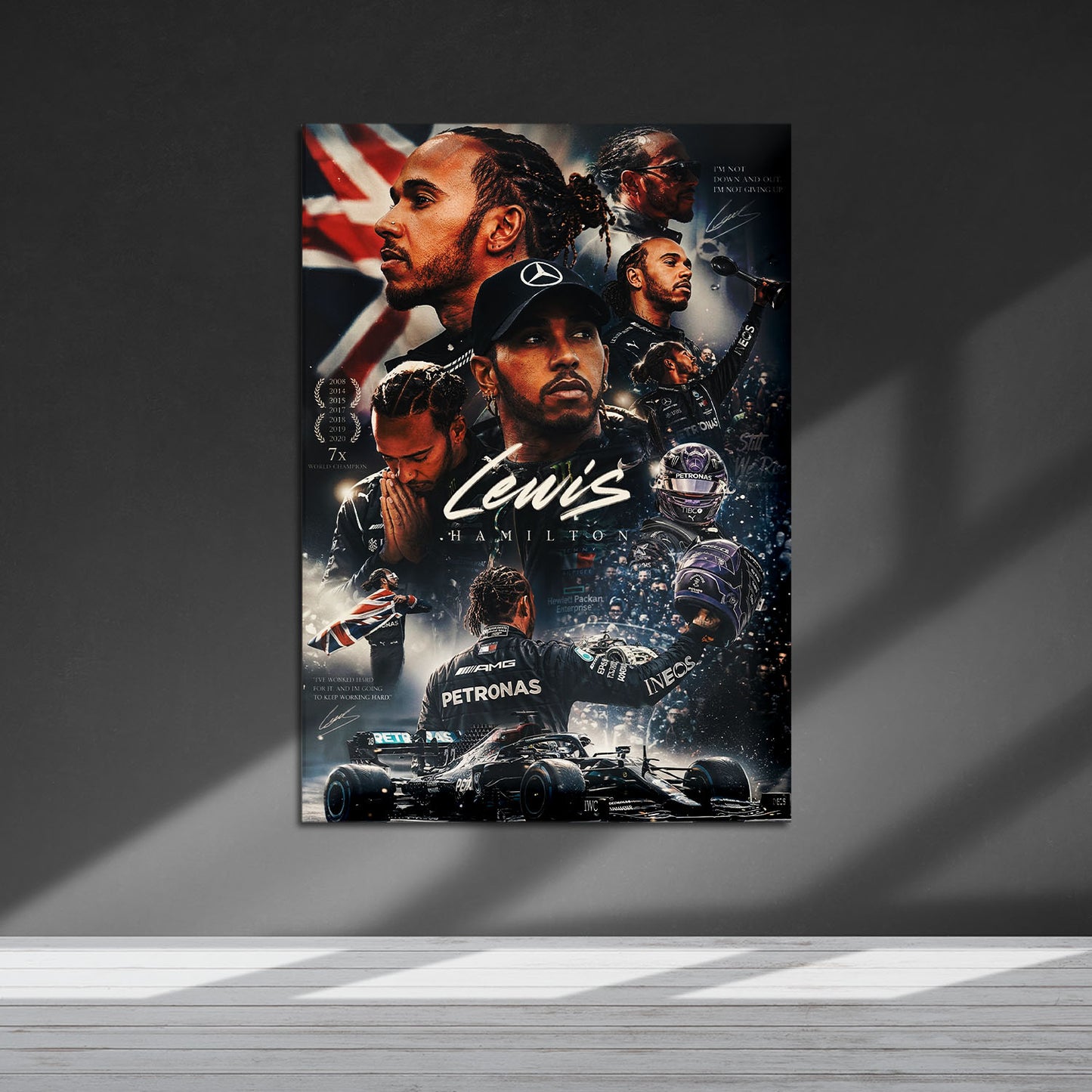 Flex Designs Metal Poster Lewis Hamilton Mercedes Portrait 5 x 7" Home Goods - Sports  Metal Poster