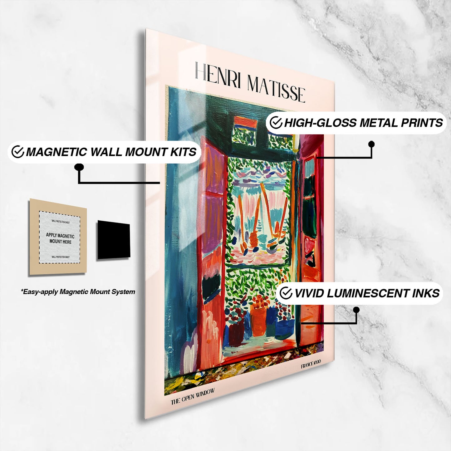 Flex Designs Metal Poster The Open Window by Henri Matisse 16 x 24" Home Goods - Artist Artwork  Metal Poster