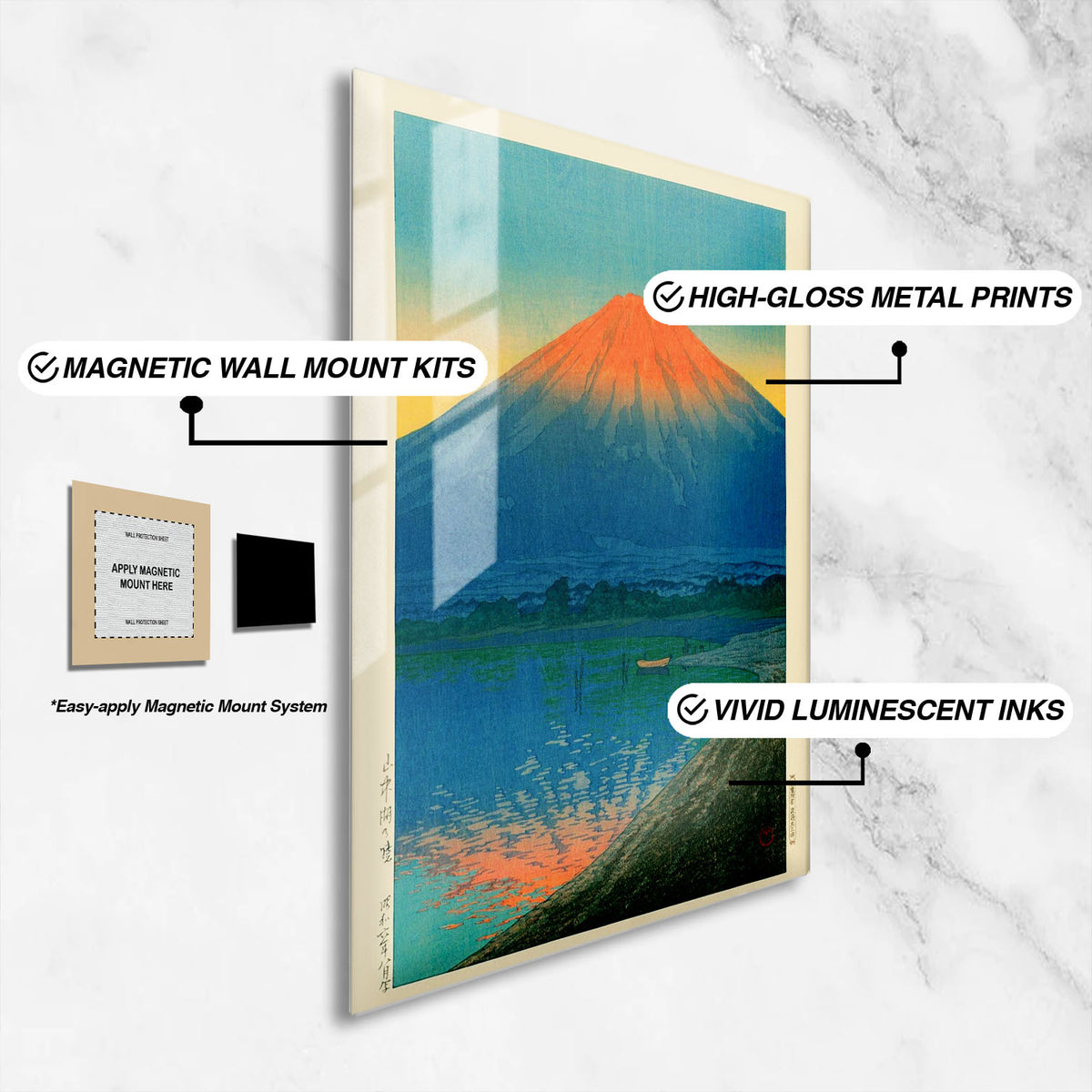 Flex Designs Metal Poster Lake Yamanaka and Mt Fuji by Kawase Hasui 16 x 24" Home Goods - Artist Artwork  Metal Poster