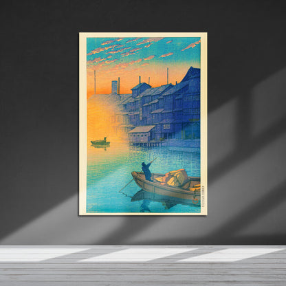 Flex Designs Metal Poster Morning At Dotonbori In Osaka by Kawase Hasui 5 x 7" Home Goods - Artist Artwork  Metal Poster