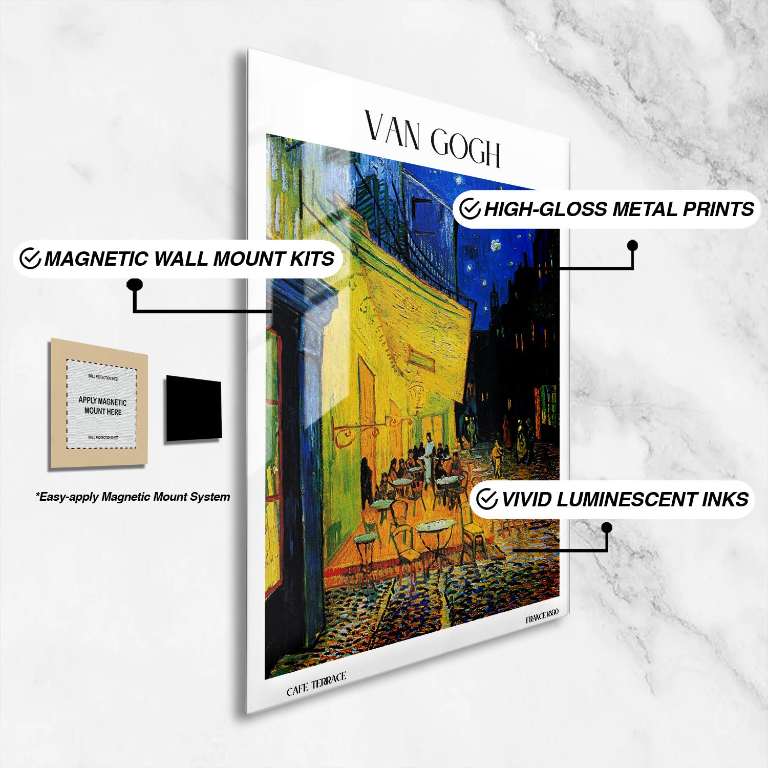 Flex Designs Metal Poster Cafe Terrace by Vincent Van Gogh 16 x 24" Home Goods - Artist Artwork  Metal Poster